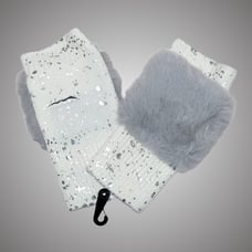 Jocelyn Gloves Ivory Faux Fur Fingerless Ribbed Gloves Metallic Cottagecore Gift
