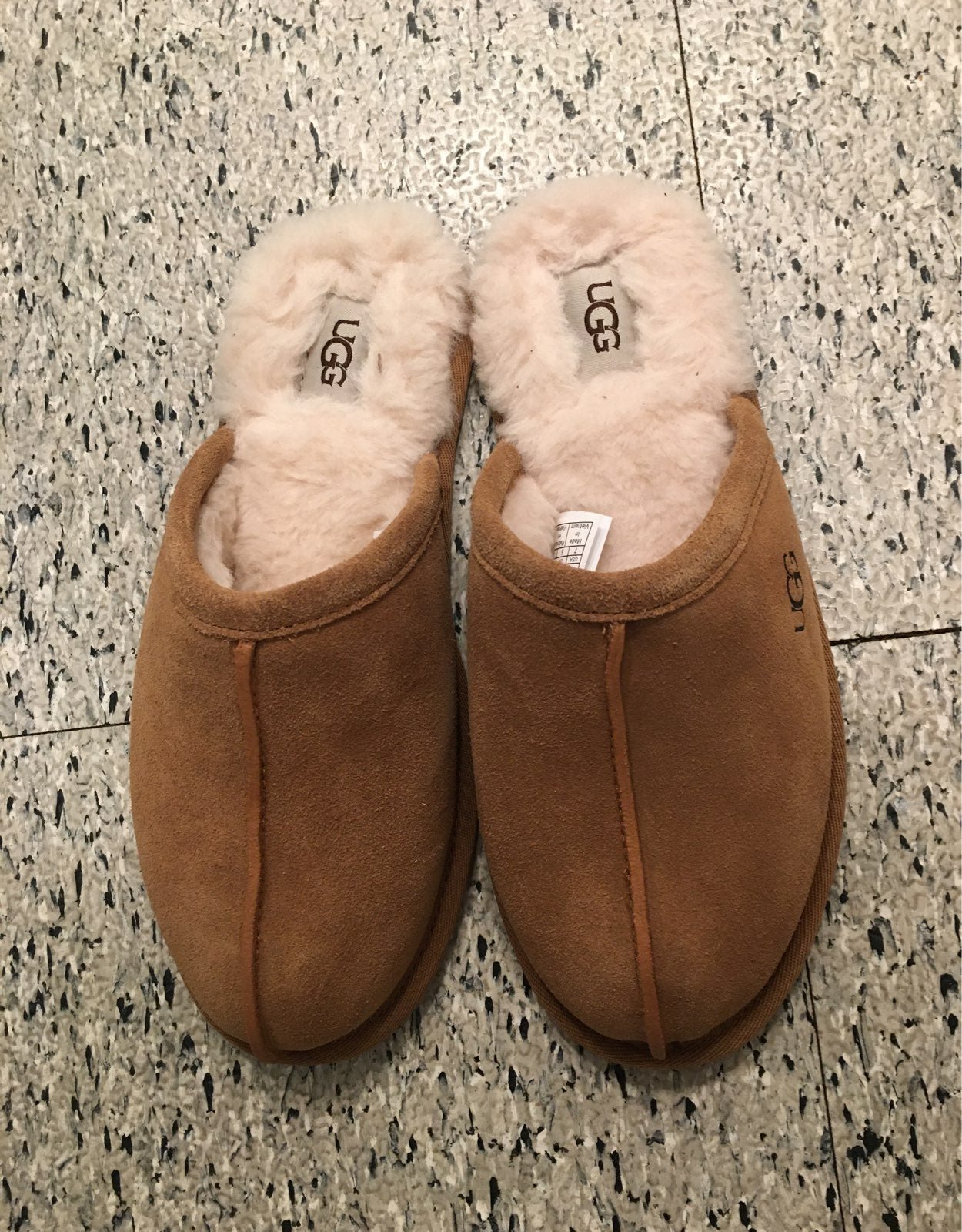 UGG tan suede sheepskin slides