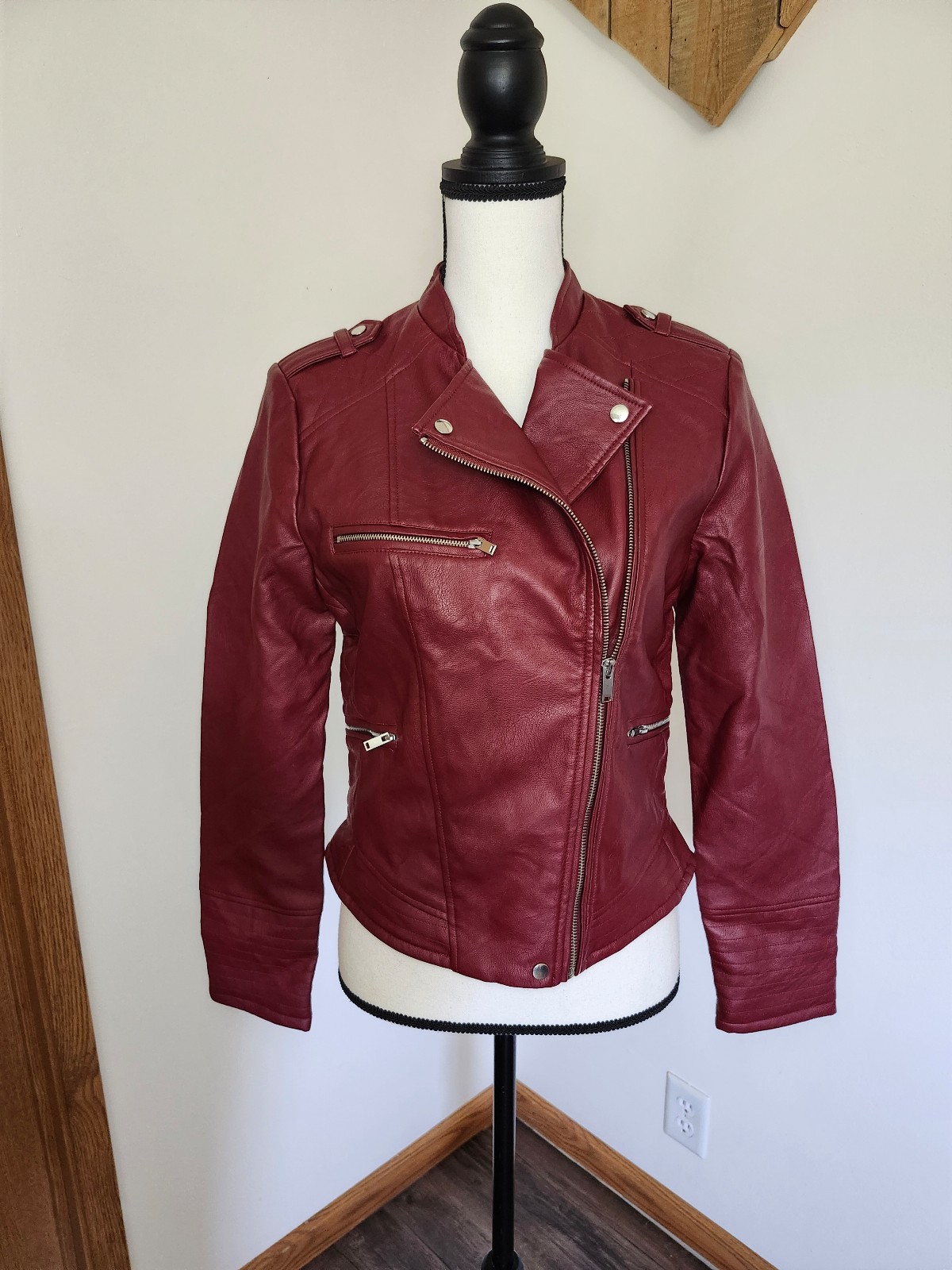 NWT Love Tree Red Faux Leather Moto Biker Jacket