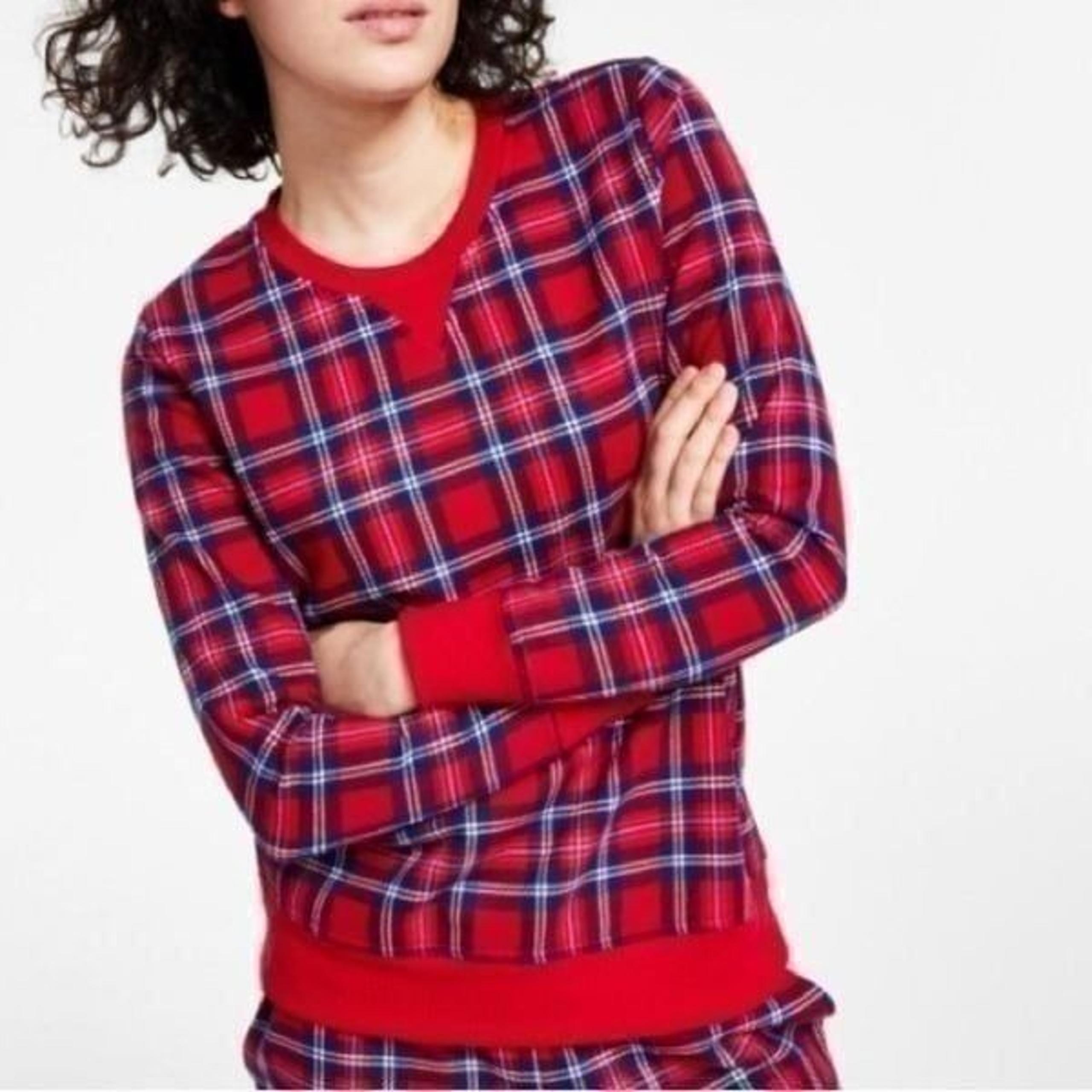 Charter Club Women’s Holiday Plaid PJ Sweatshirt Top size M