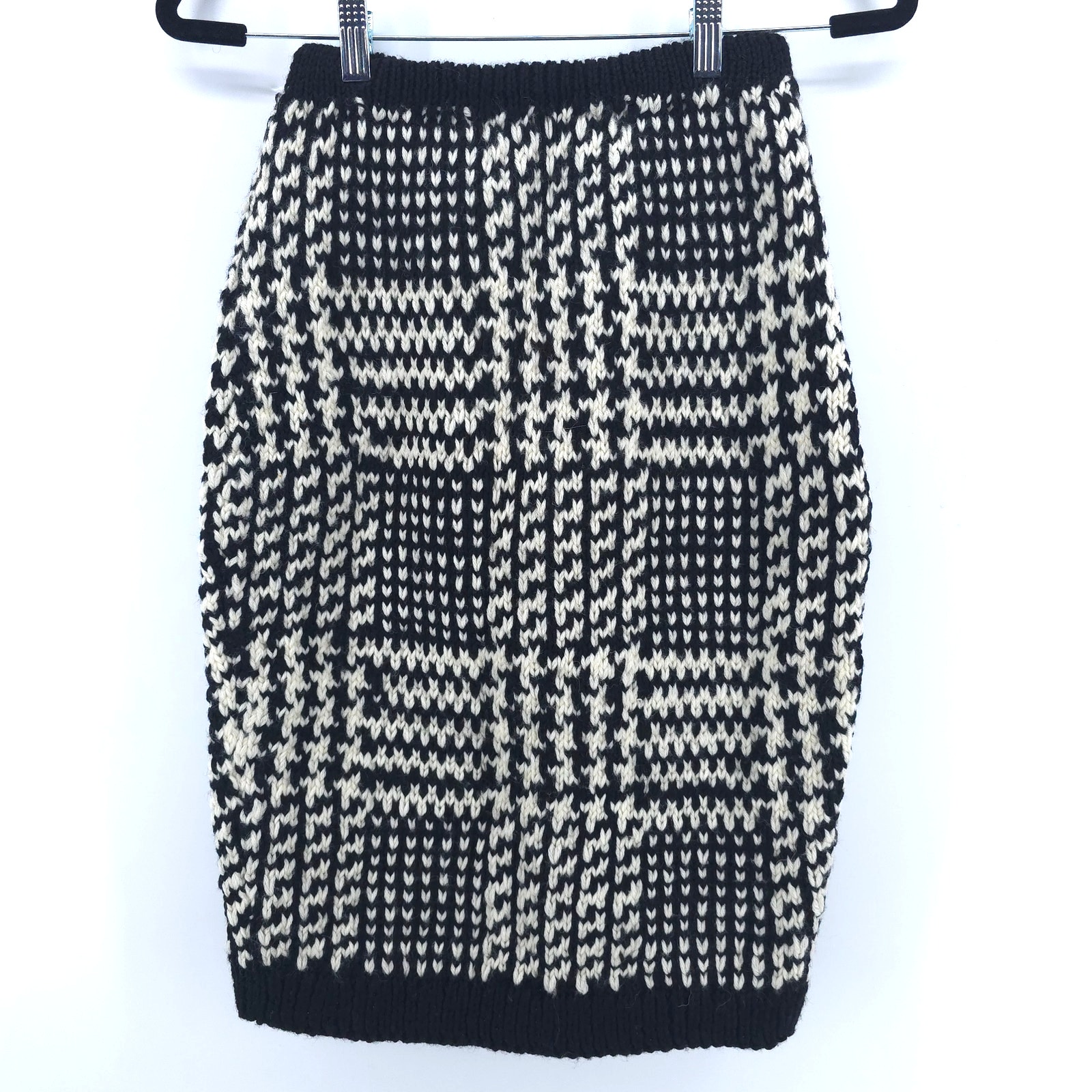 Calvin Klein Vintage HandKnit Chunky Houndstooth Basketweave Knit Pencil Skirt S