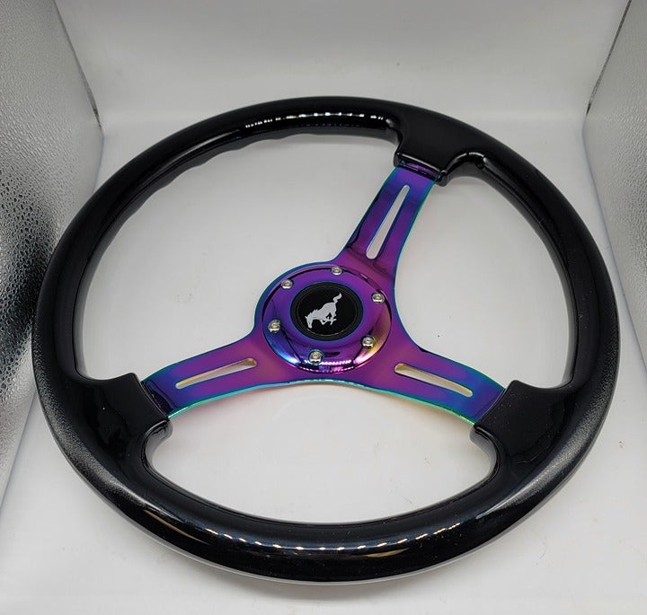 NEW 350MM 14 Universal Mustang ABS Racing Steering Wheel Black With Neo Spoke