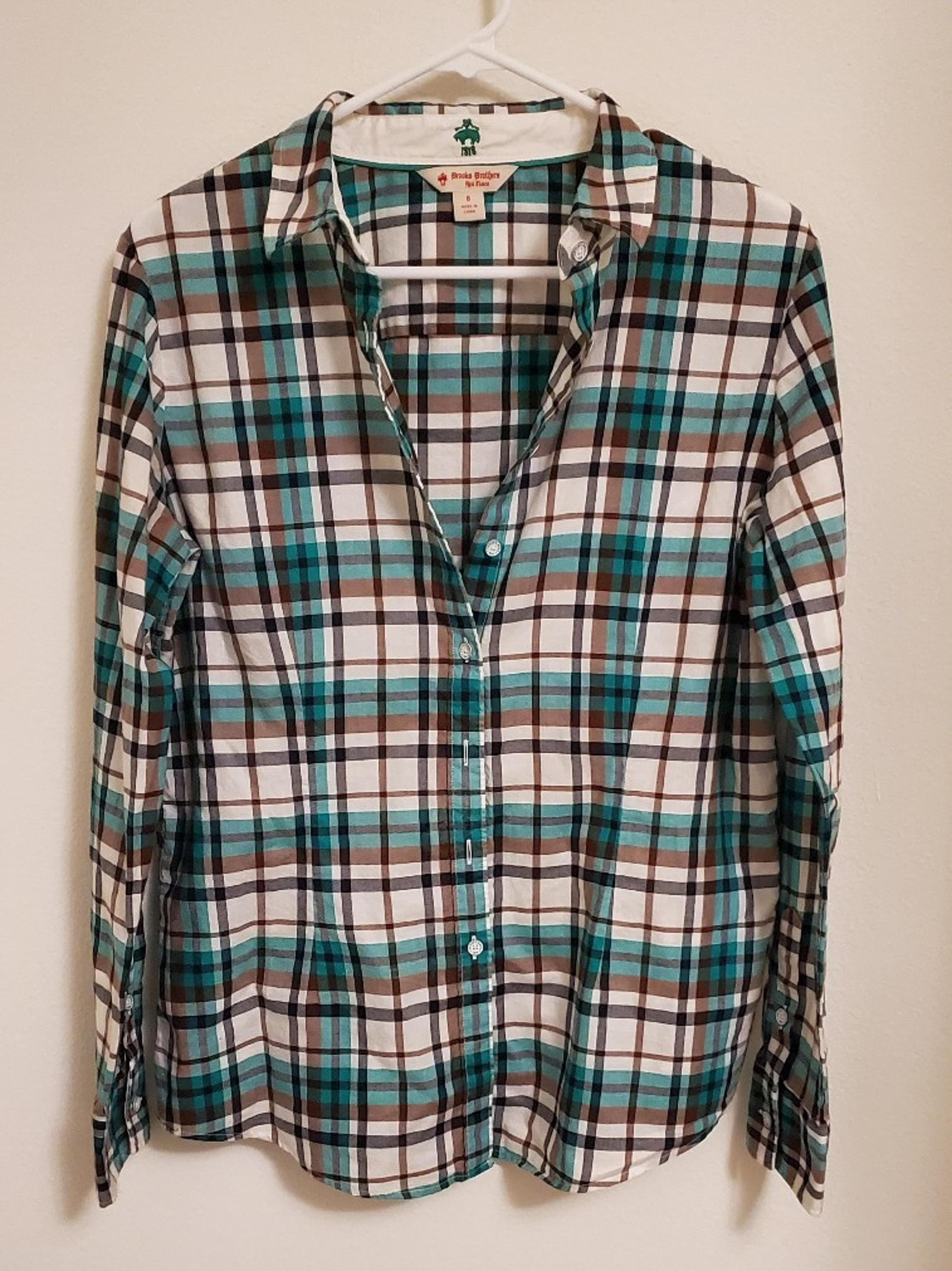 Red Fleece Women's Long Sleeve Button Up Plaid Shirt Size 8 - Brooks Brothers