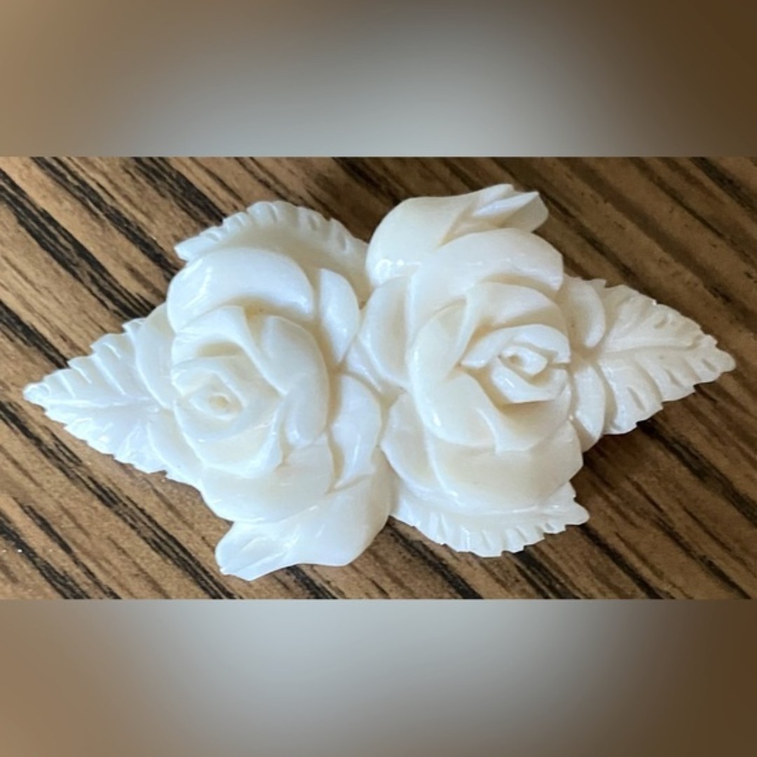 Vintage 1930’s Art Deco Double Rose Flower Celluloid Brooch Pin
