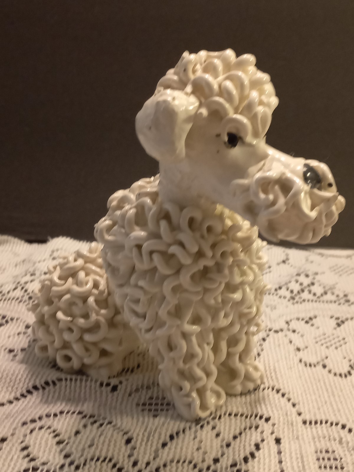 Vintage Italy Ceramic Spaghetti Noodle Poodle White Crude 6 MCM Handpainted