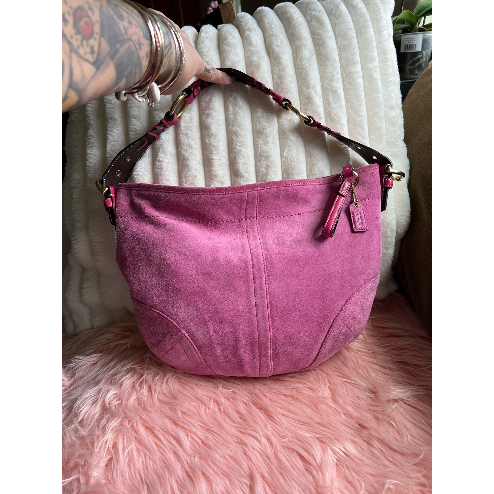 Vintage Coach Pink Suede Legacy Hobo Bag Y2K