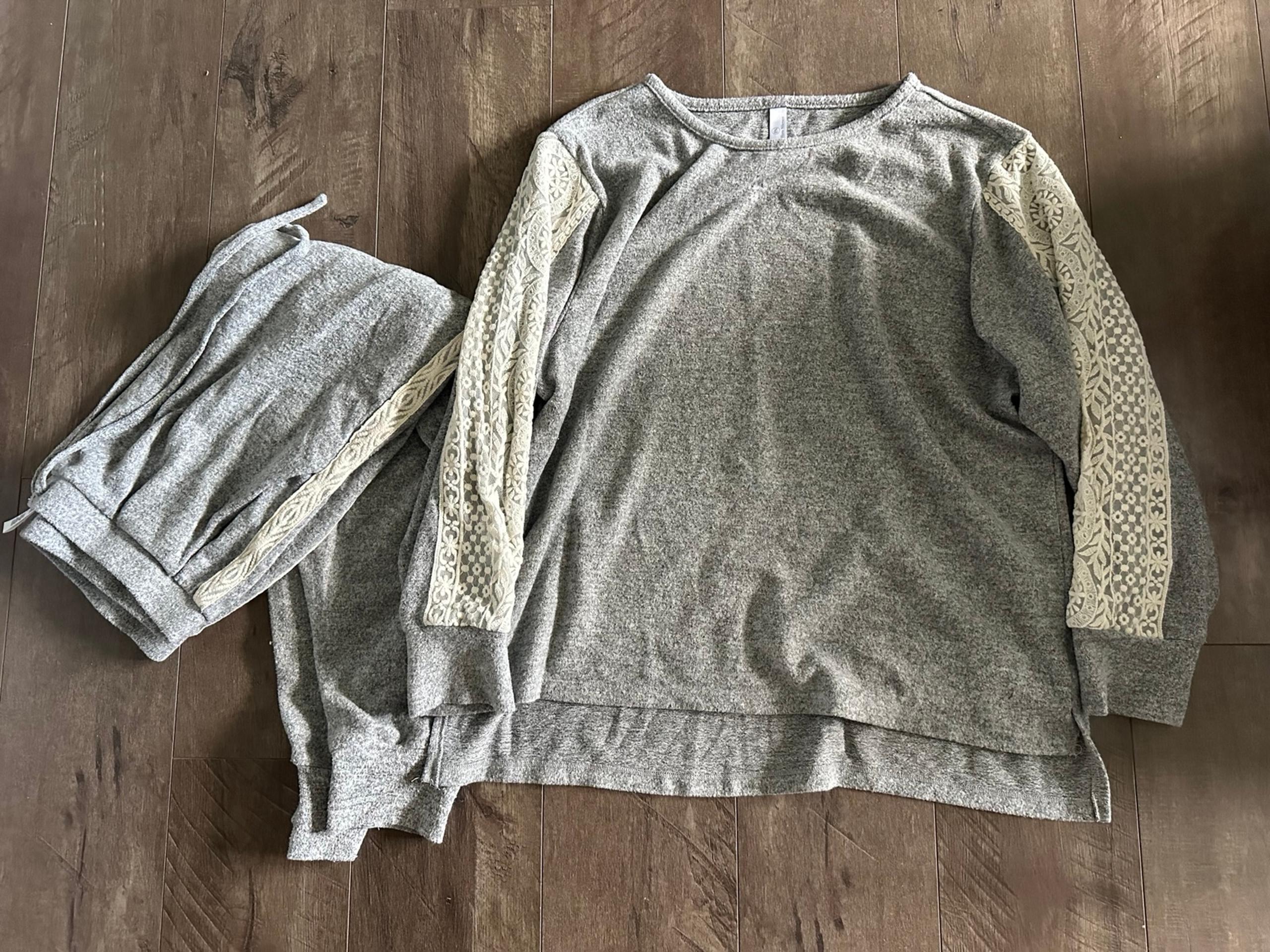 FLORA NIKROOZ PAJAMA SET WOMENS SZ XL  HEATHER GRAY LONG SLEEVE LOUNGEWEAR