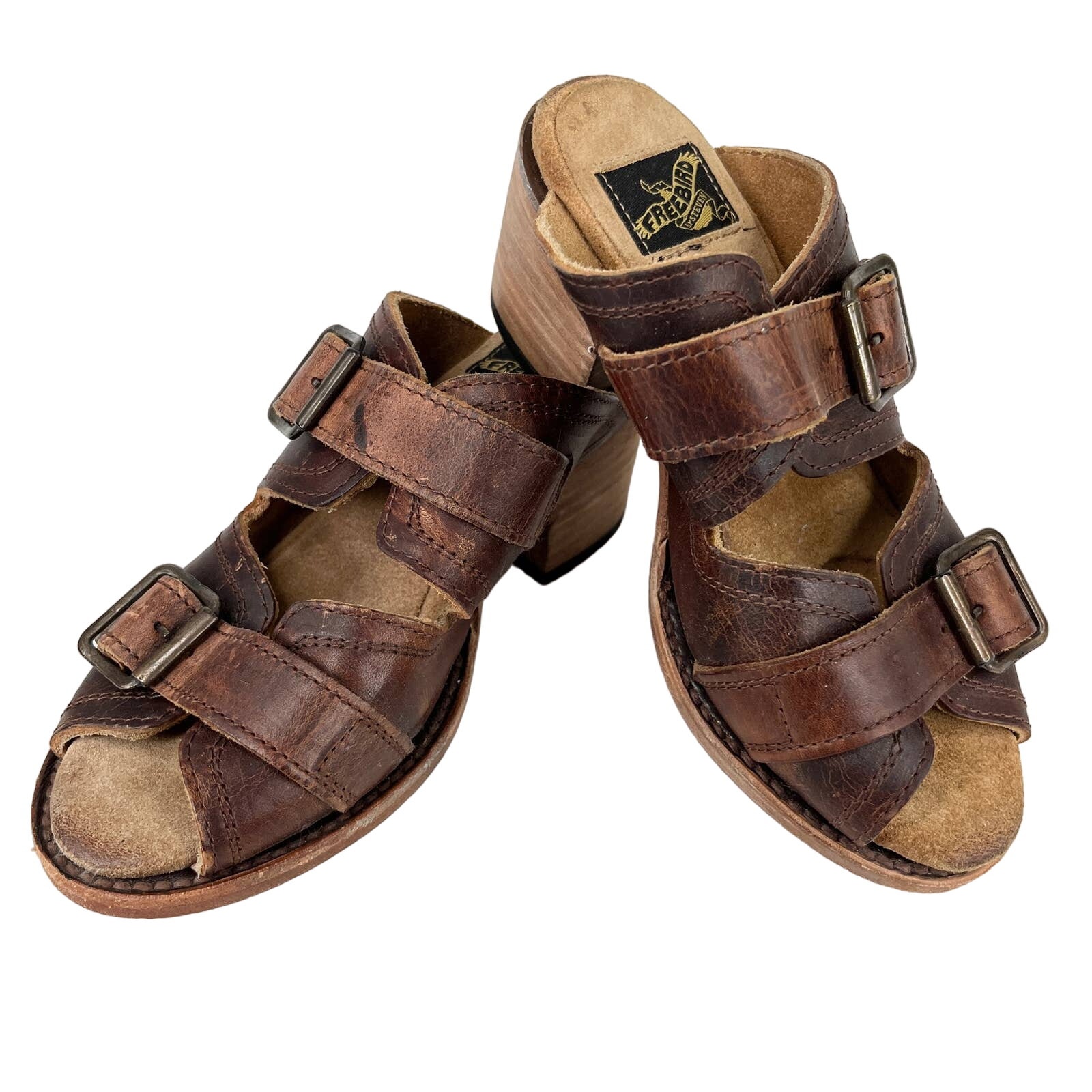 Freebird Caprice Sandals Brown 5 Leather 2.5 Block Heel