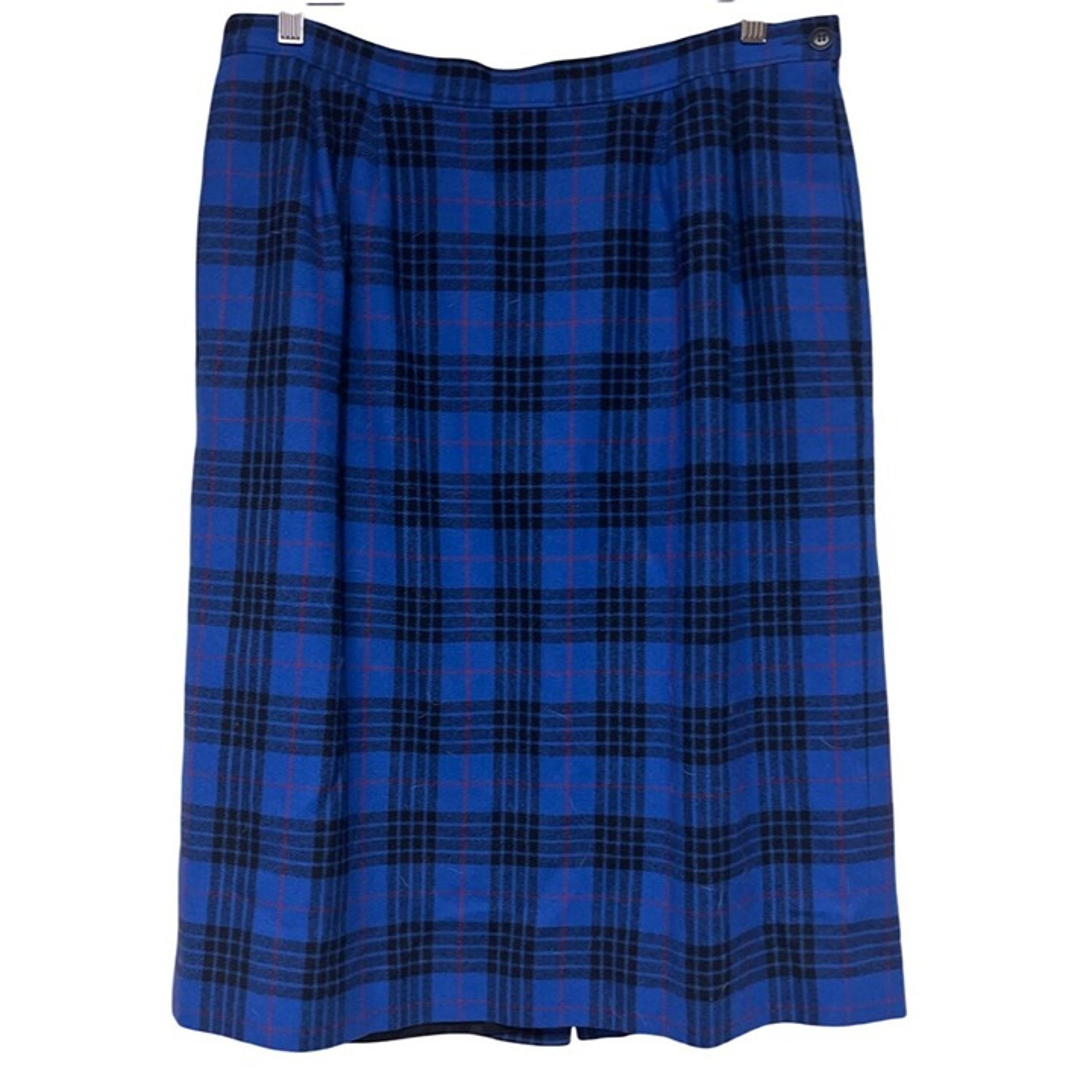 Pendleton VTG Women's Morgan Tartan Plaid Blue 100% Virgin Wool Skirt Size 14W