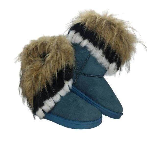 Mayzero Faux Fur Women's Pre-owned Faux Fur Lined Blue Winter Boots - sz. 5 1/2