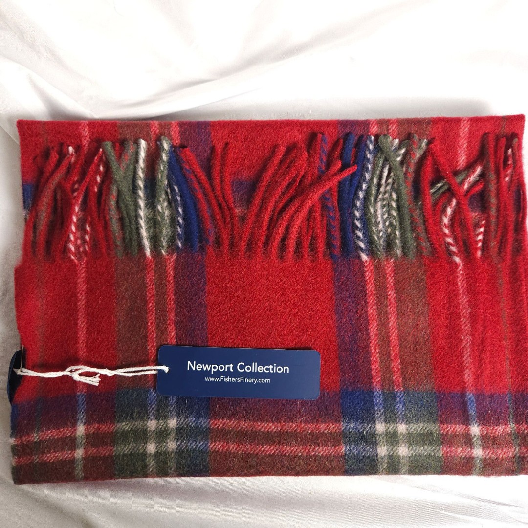 NWT Fishers Finery Men's 100% Pure Cashmere Scarf Red Plaid
