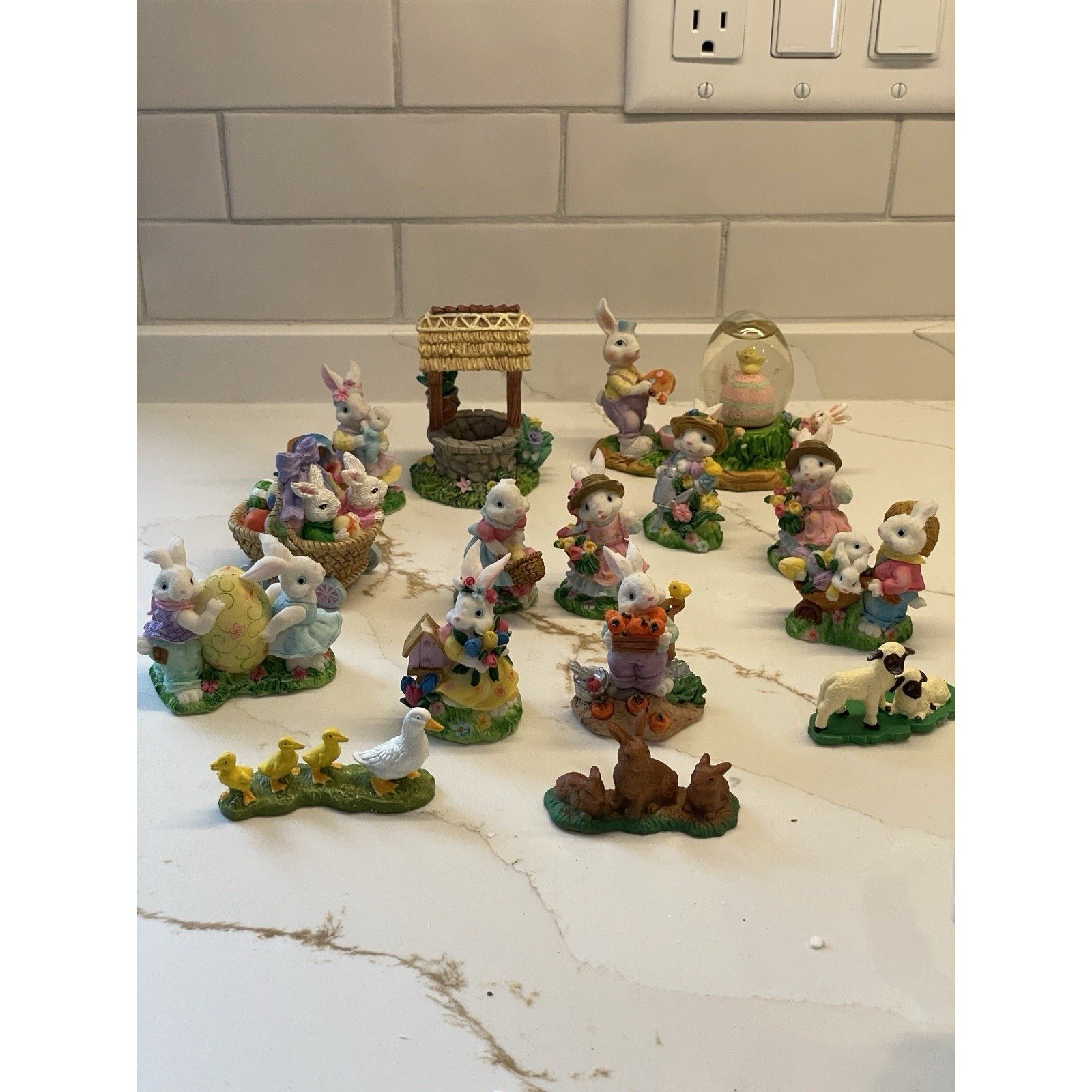 Large Easter Bunny Village Figure Lot 15 Animals Globe Spring Decor Separates