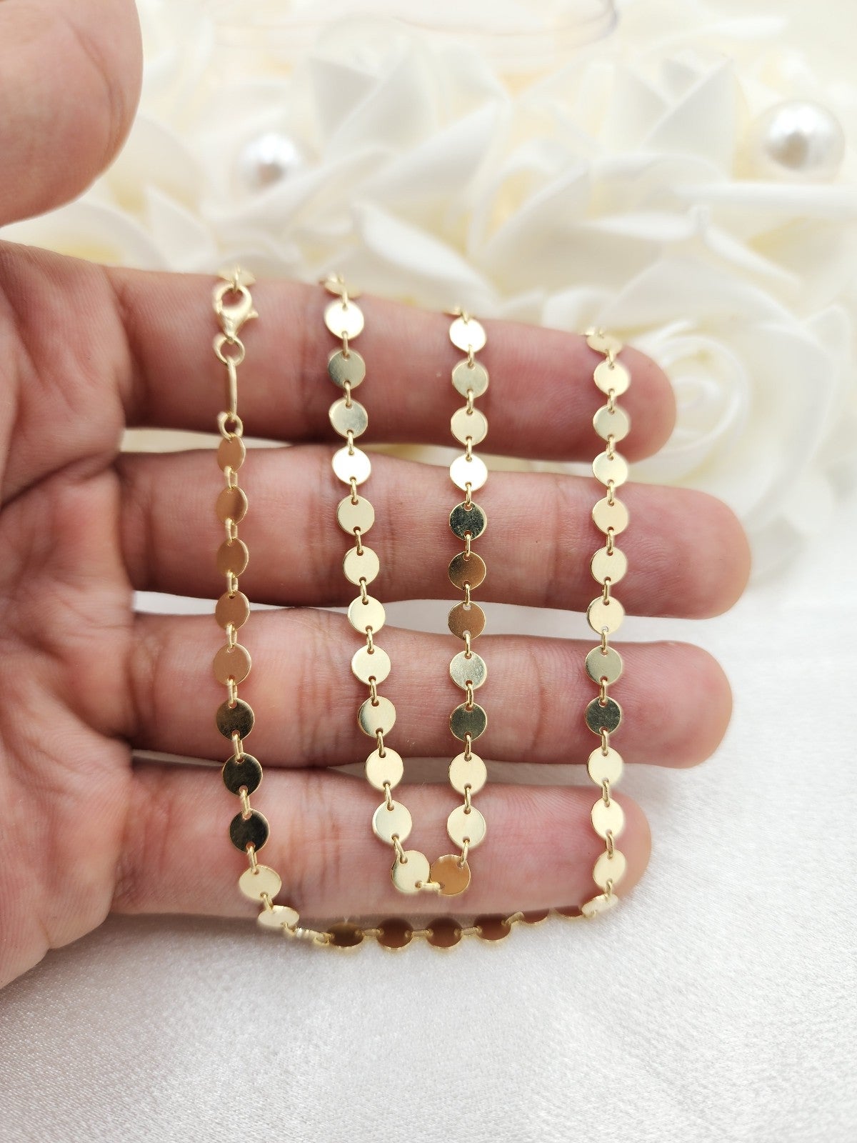 Solid 14k Round Mirror Necklace - 18 Inches