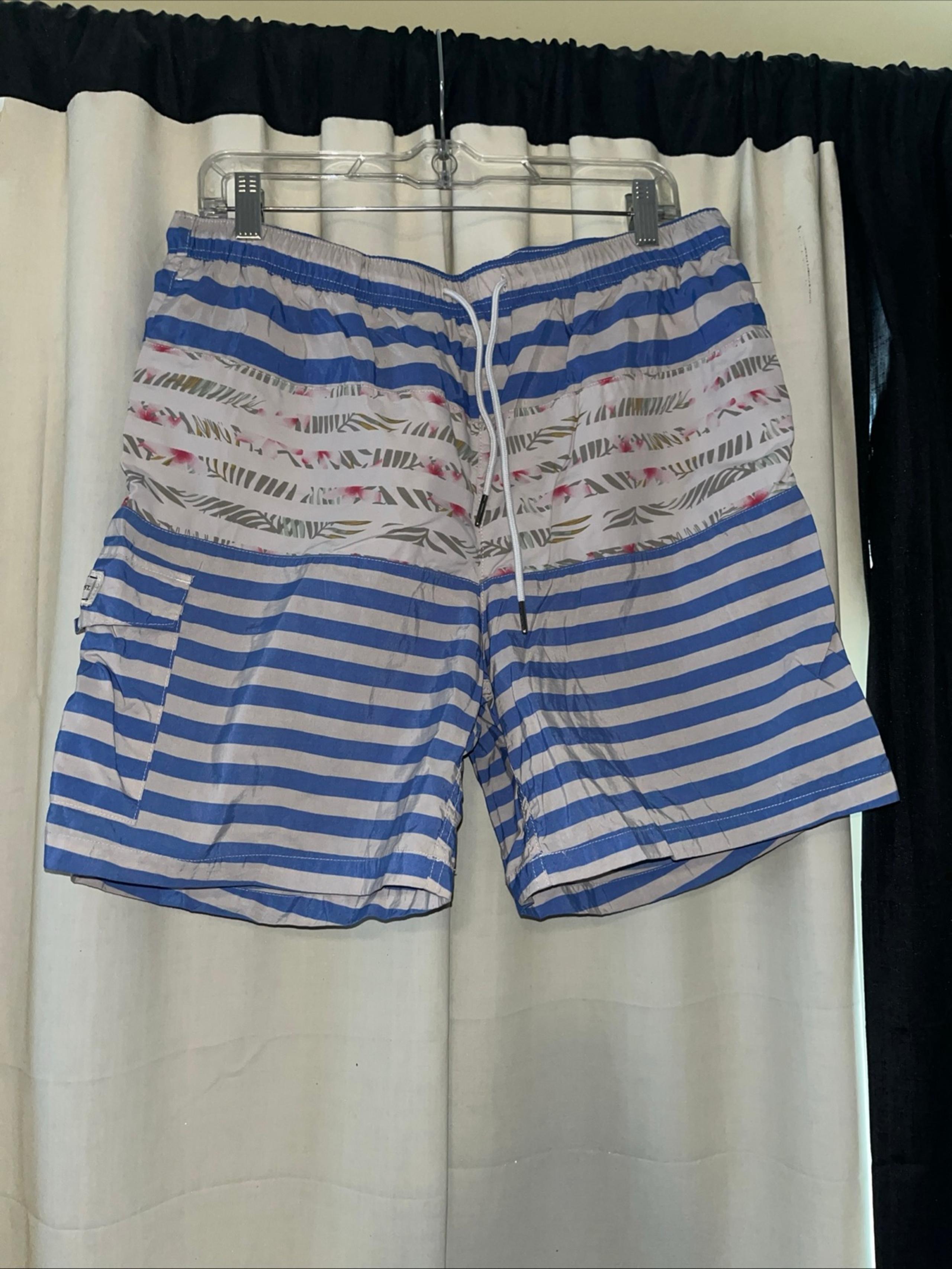 Rainforest Men's Swim Trunks Shorts Size Medium Striped Nautical Drawstring