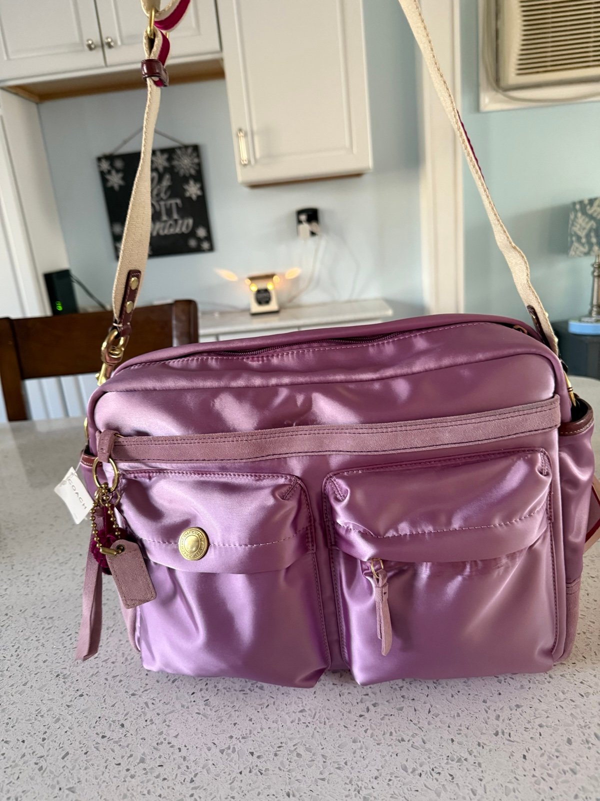 NWT NEW VINTAGE COACH HAMPTONS LILAC SATIN WEEKEND MESSENGER DIAPER BABY BAG