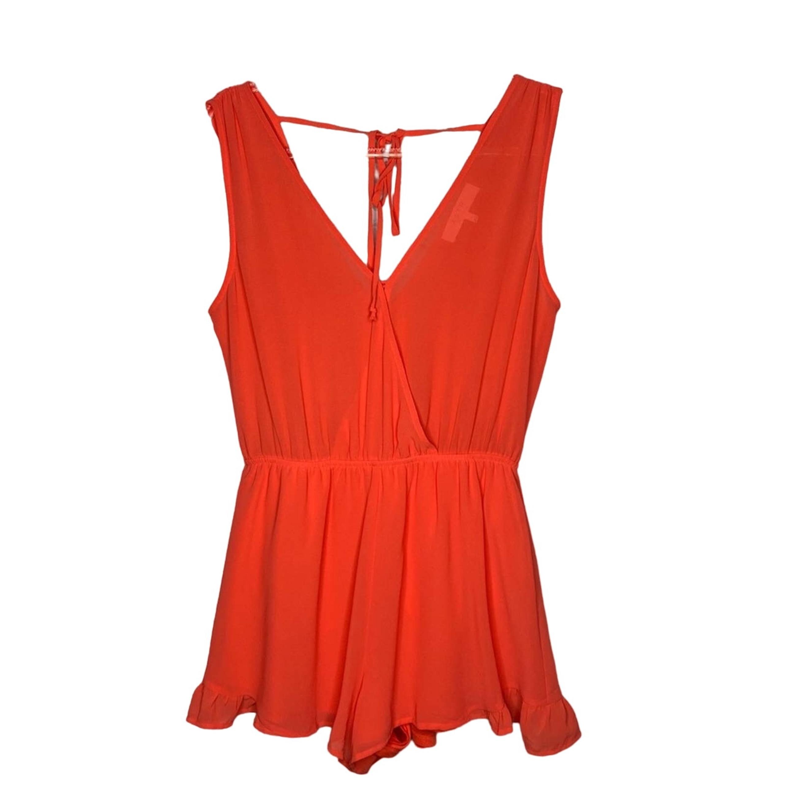 Revolve ASTR The Label Coral Red V-Neck Surplice Romper Small Chic