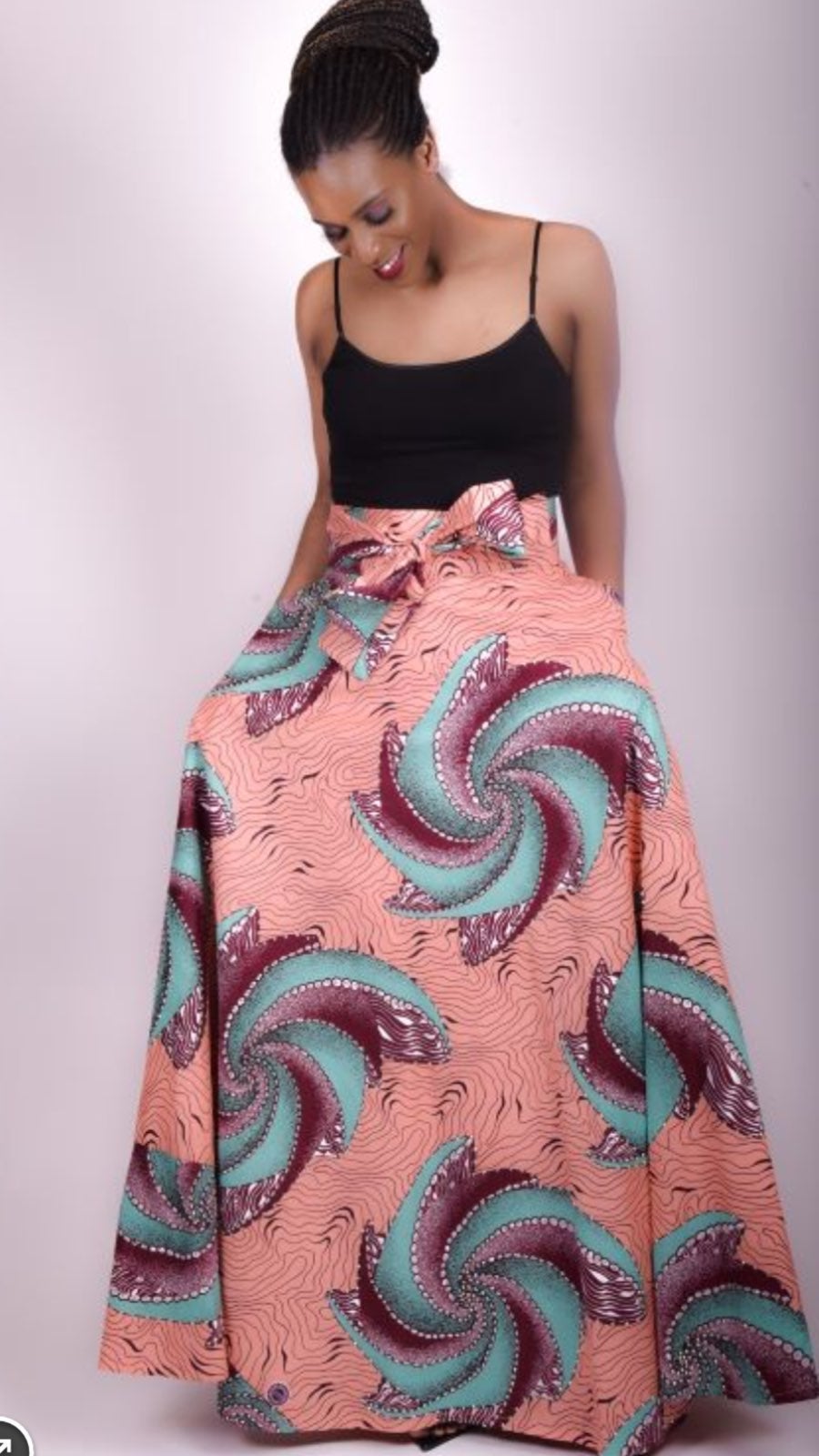 AFRICAN PRINT RHINESTONED MAXI SKIRT