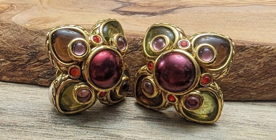 Vintage Art Deco Joan Rivers Clip On Statement Earrings