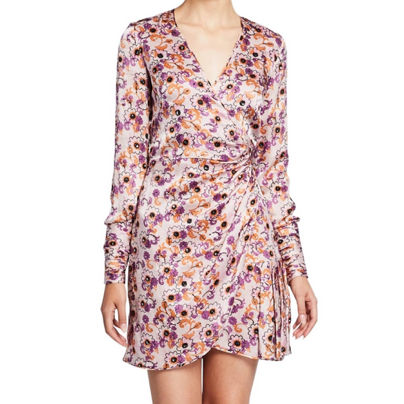 ALEXIS Kari Dress Pink Purple Floral Beaded Wrap Mini