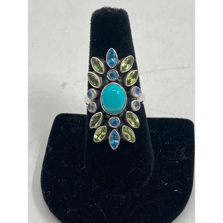 Nicky Butler Sterling Silver Turquoise & Gemstone Ring With Peridot & Blue Topaz