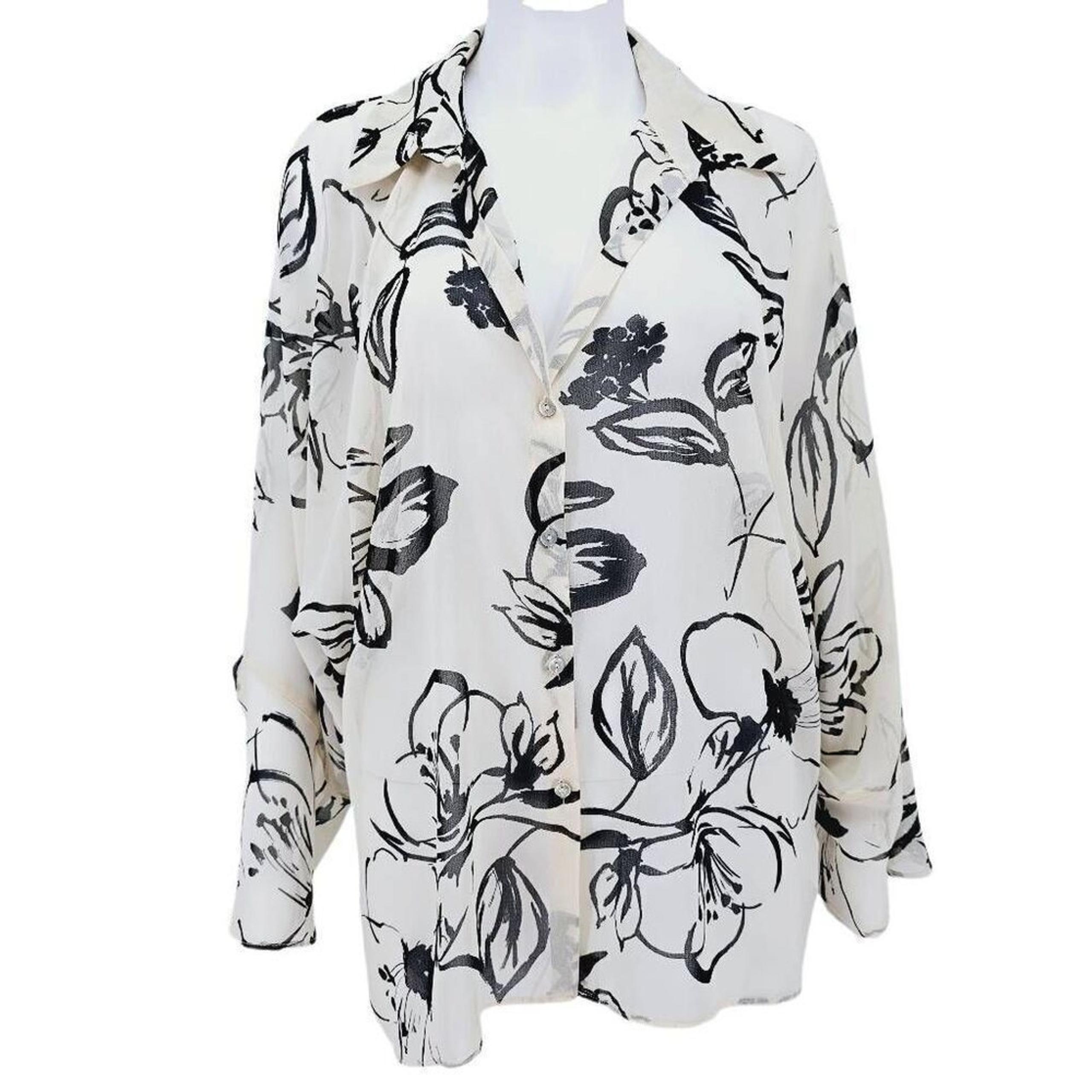 Zara Sheer Floral Button Up Short White L New