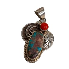 Vintage Richard Begay Sterling Silver Turquoise Coral Signed Pendant