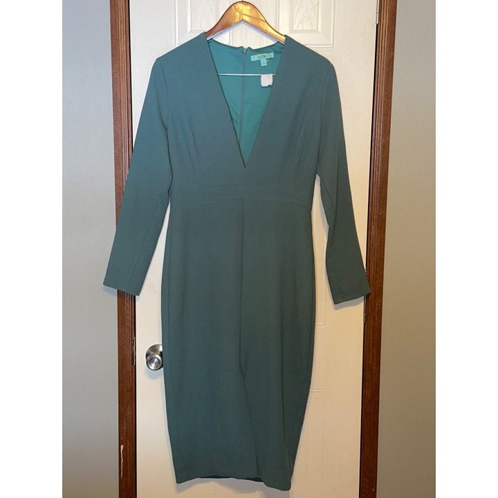 NWT Karlie Teal Long Sleeve Midi Dress With Deep V-Neck Size Large