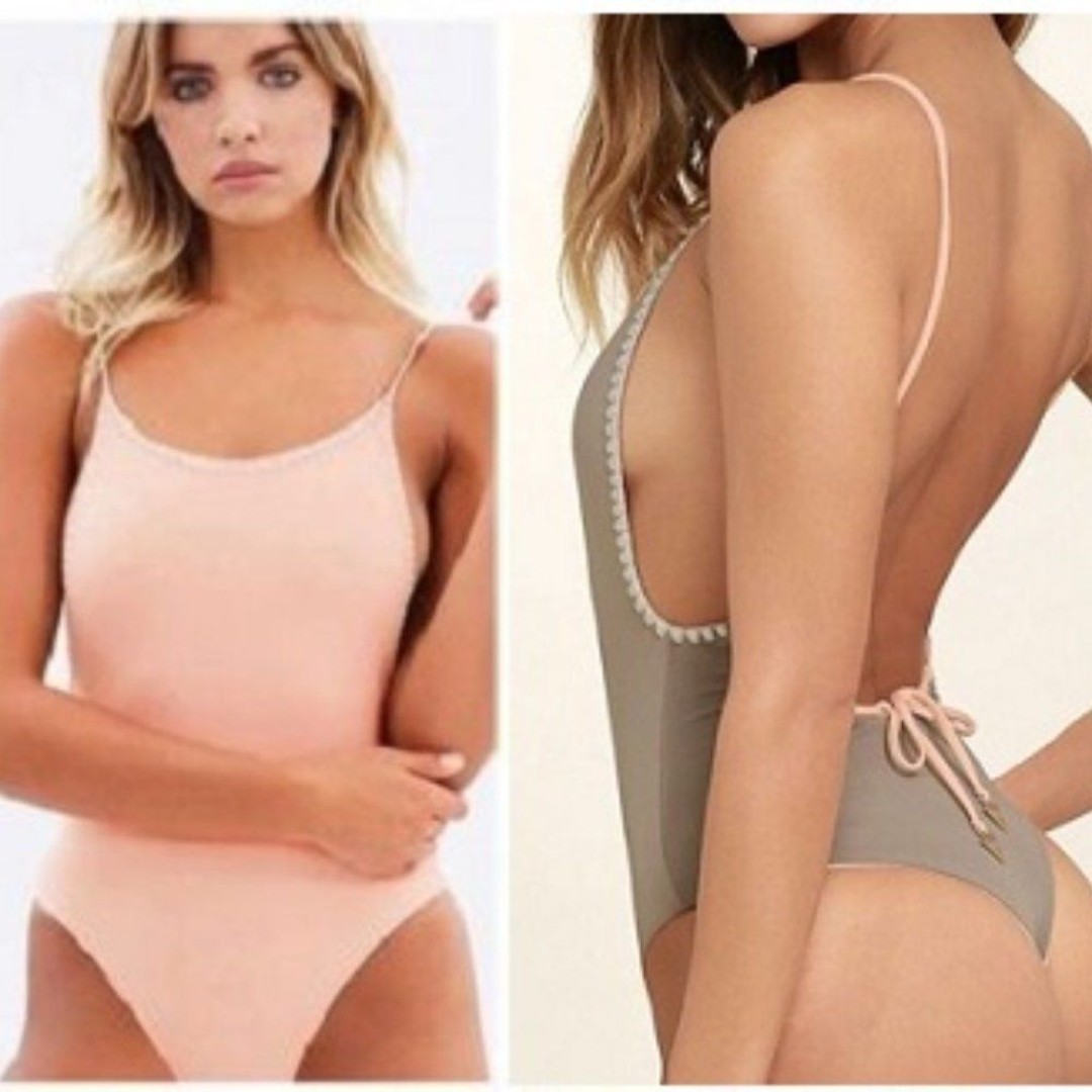 NWT BOND-EYE SUNDAY SESSION Reversible Taupe Pale Pink 1 piece Swimsuit Size 4