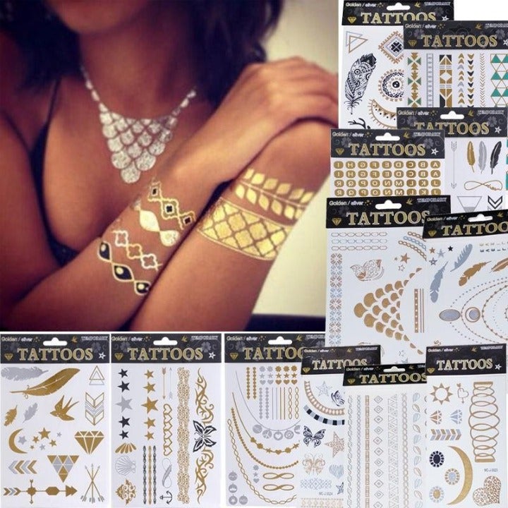 Jewelry metallic temporary tattoos for summer Gold Shimmer Jewelry metallic temporary tattoos for summer Gold Shimmer