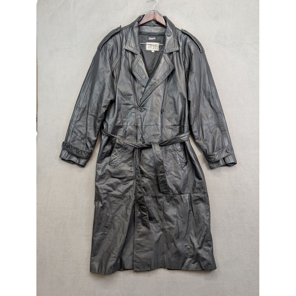 Vtg Pelle Studio Leather Jacket Trench Coat L Men's Duster 90s Y2K Cyber Goth