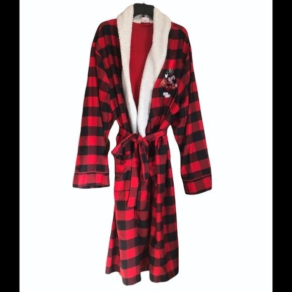 Disney Mickey Mouse Christmas Holiday Thick Buffalo Check Sherpa Robe Youth XL