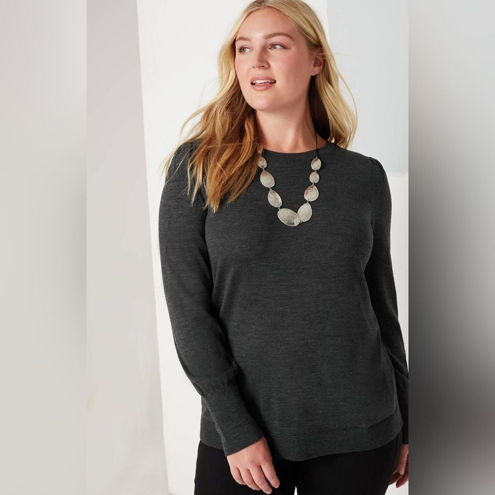 NWT J. Jill Washable Merino Wool Blouson Sleeve Pullover Gray Size XL Petite