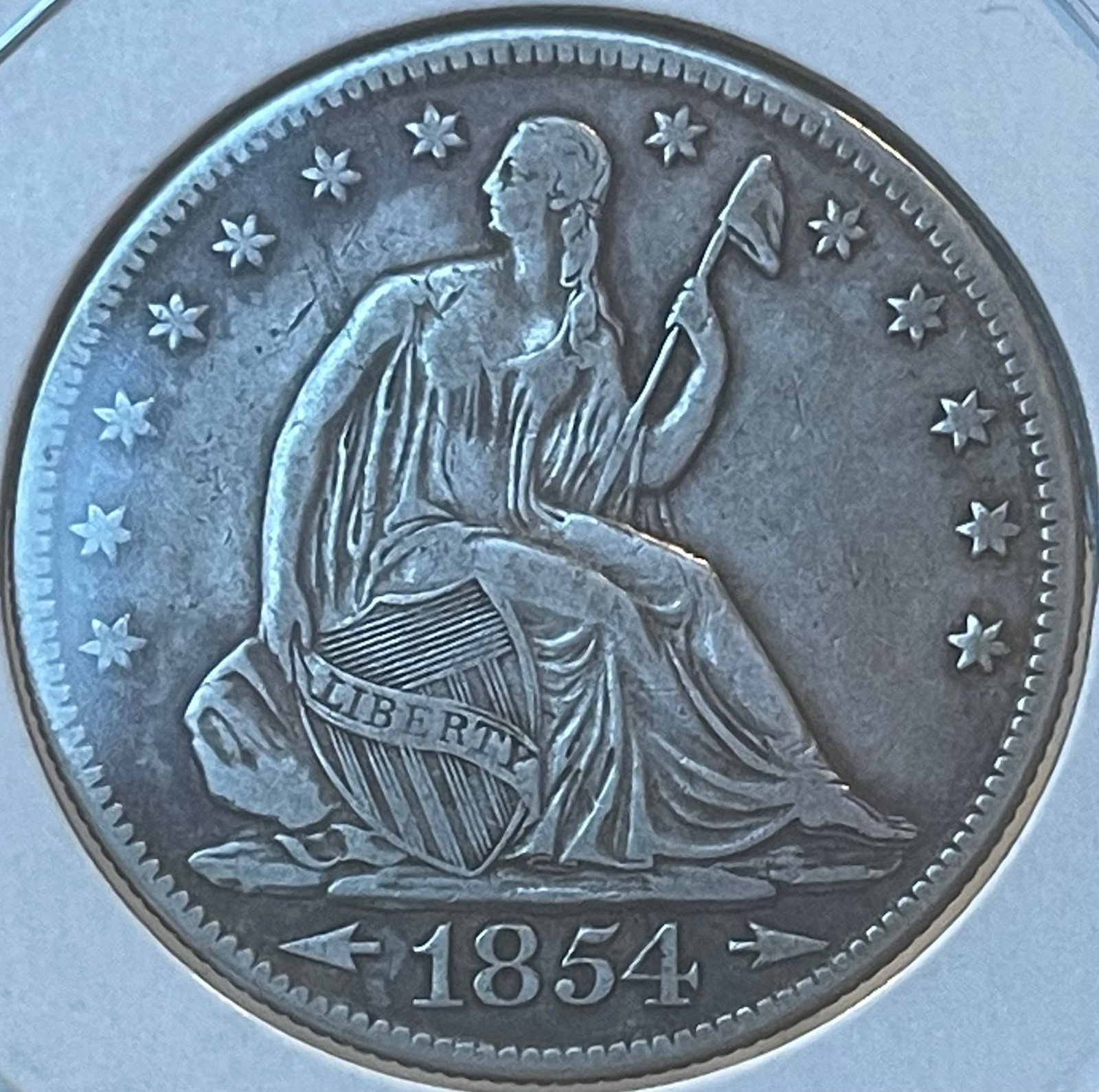 1854-P Seated Liberty Silver Half Dollar ~ High Circulated Very Fine VF25+ Cond.
