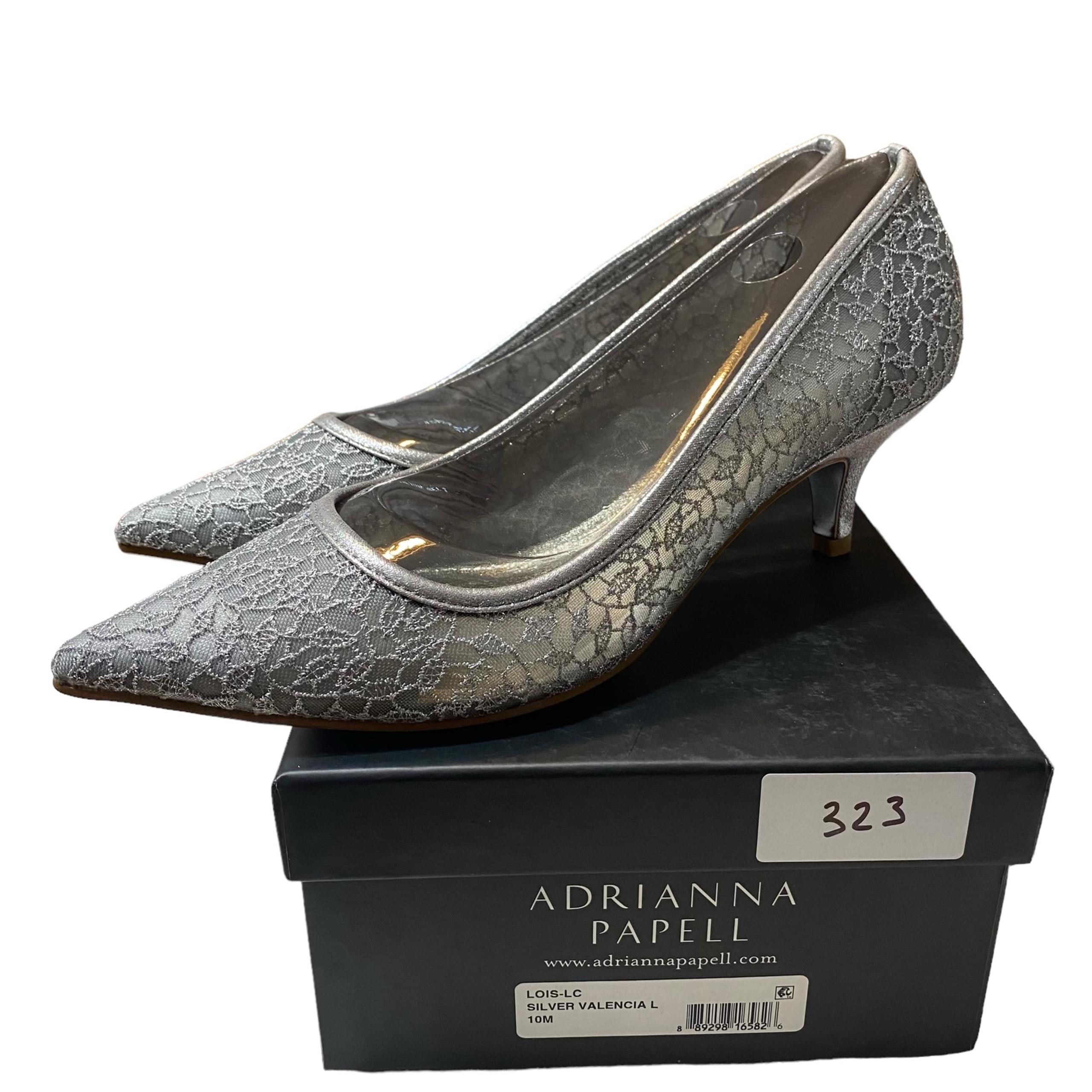 Adrianna Papell LOIS-LC Silver Valencia Womens 10M Pointed Toe Lace Kitten Heel