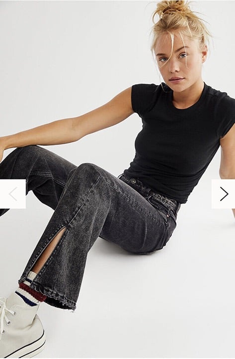 NWT Free People 25 Long Lines Slit Bottom Button Fly Black/Gray Distressed Jeans
