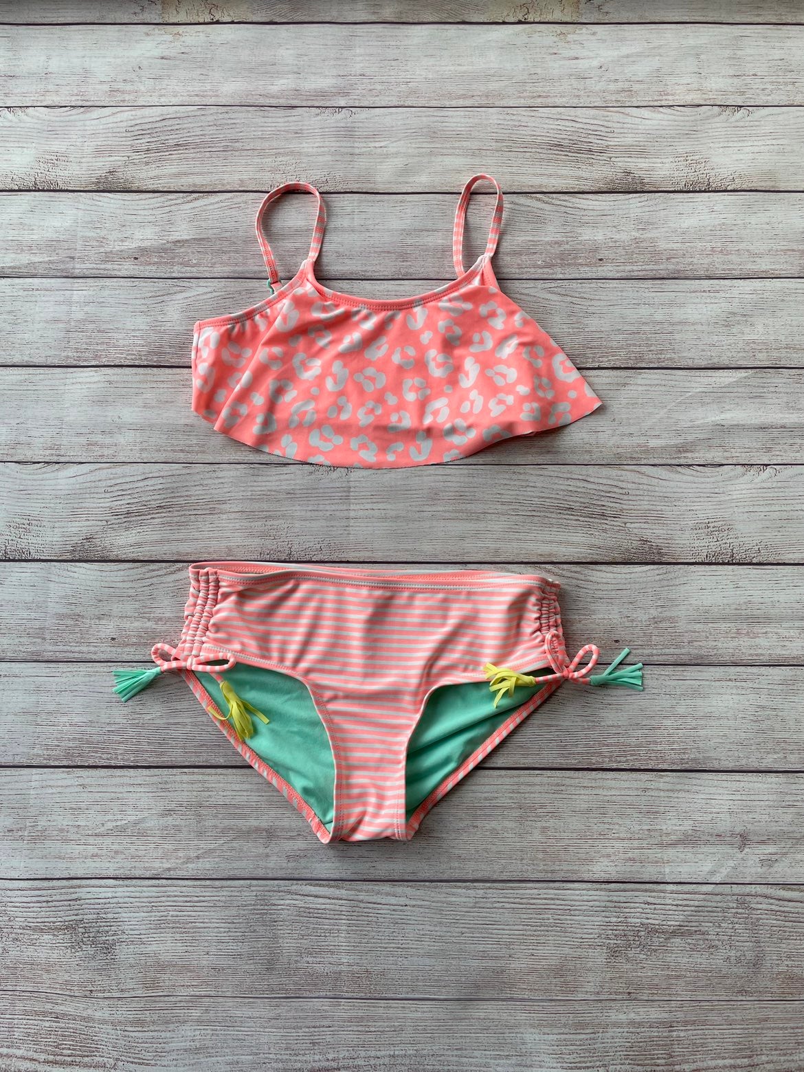 Justice Leopard and Stripe Ruffle Bikini