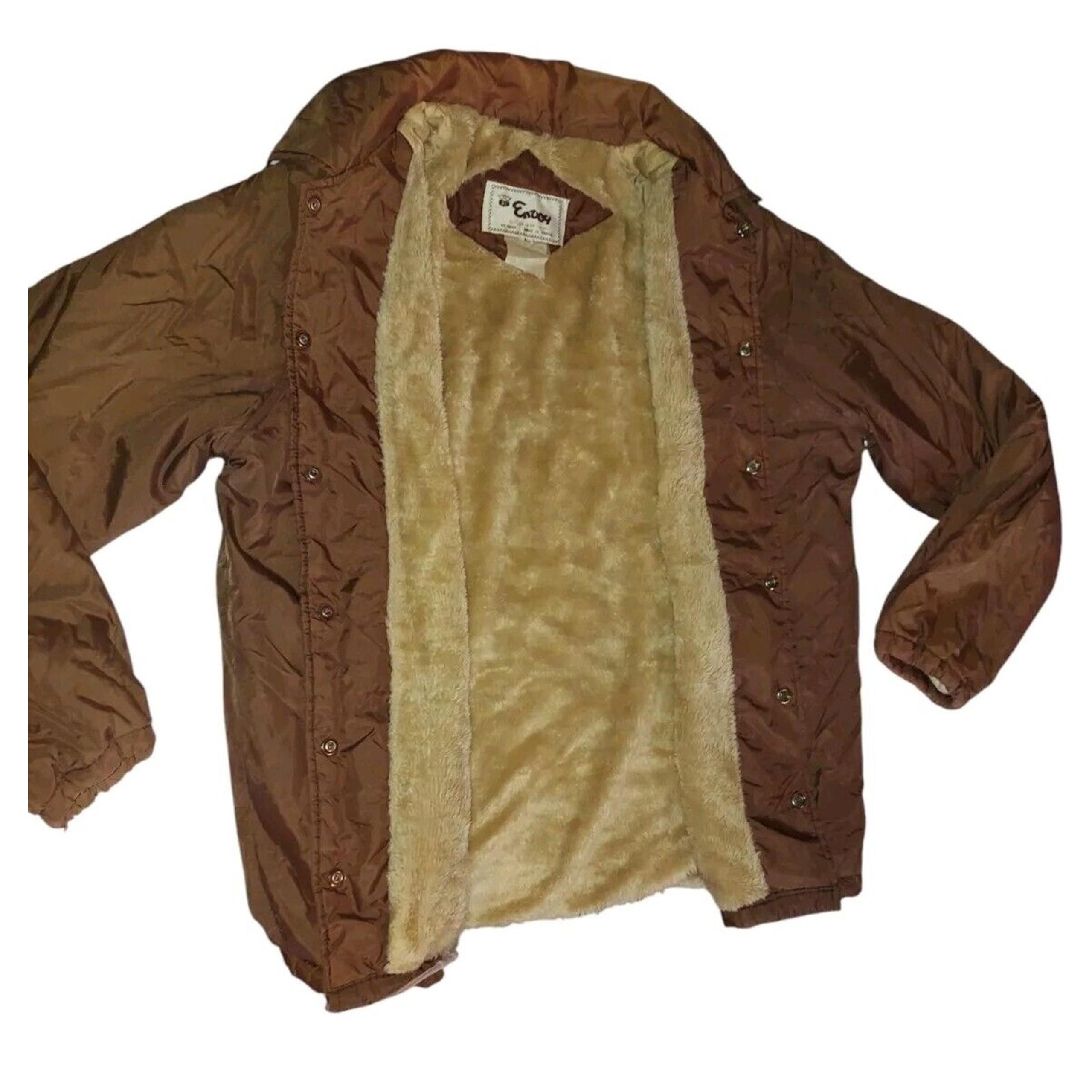 Vintage Envoy Jacket Large Bomber Rain Wind Faux Fur Insulated Brown Pioneer 70s