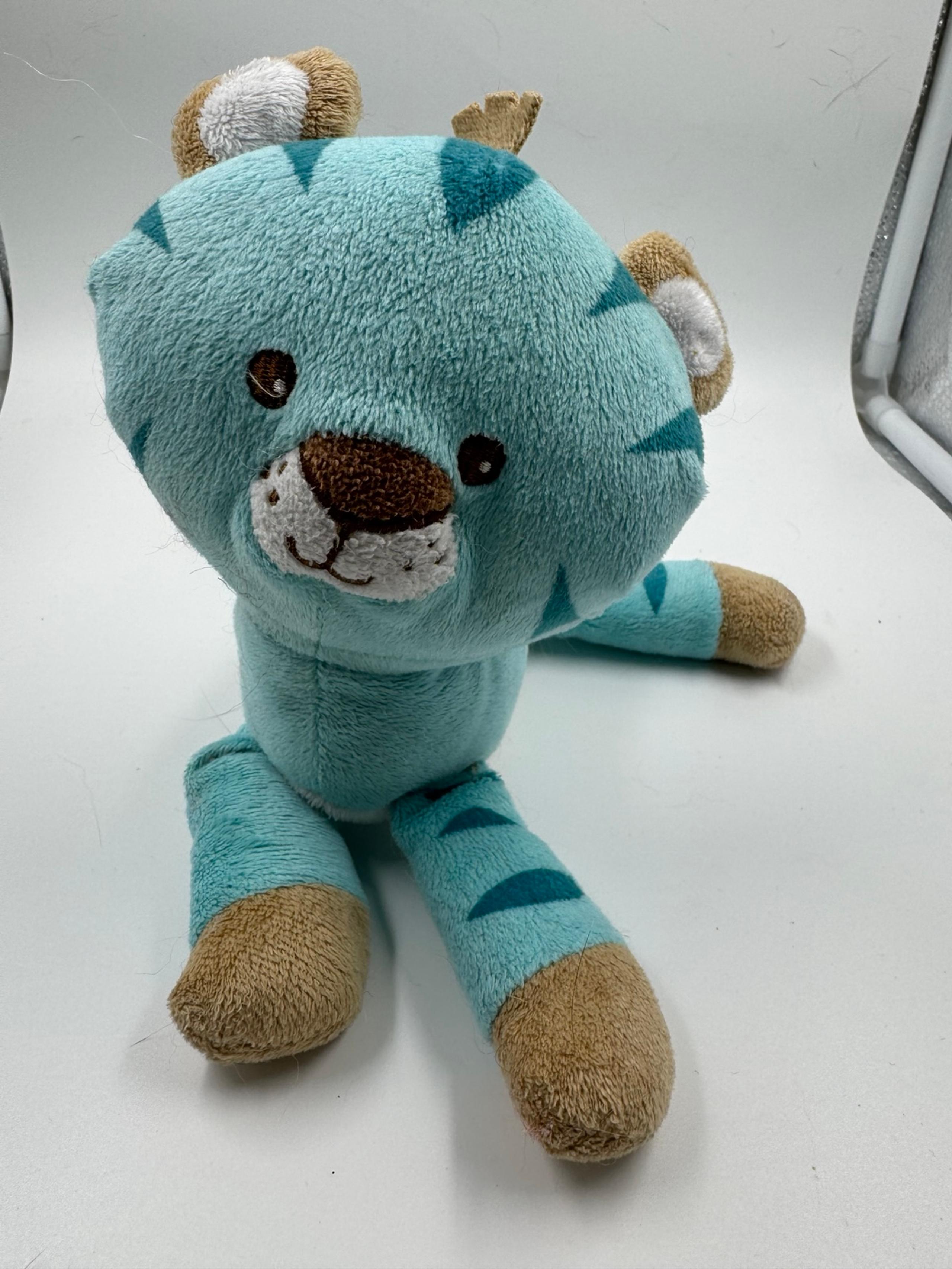 Mattel Amscan Tiger Plush Stuffed Animal Soft 2014 Aqua Brown 8 Inches Tall