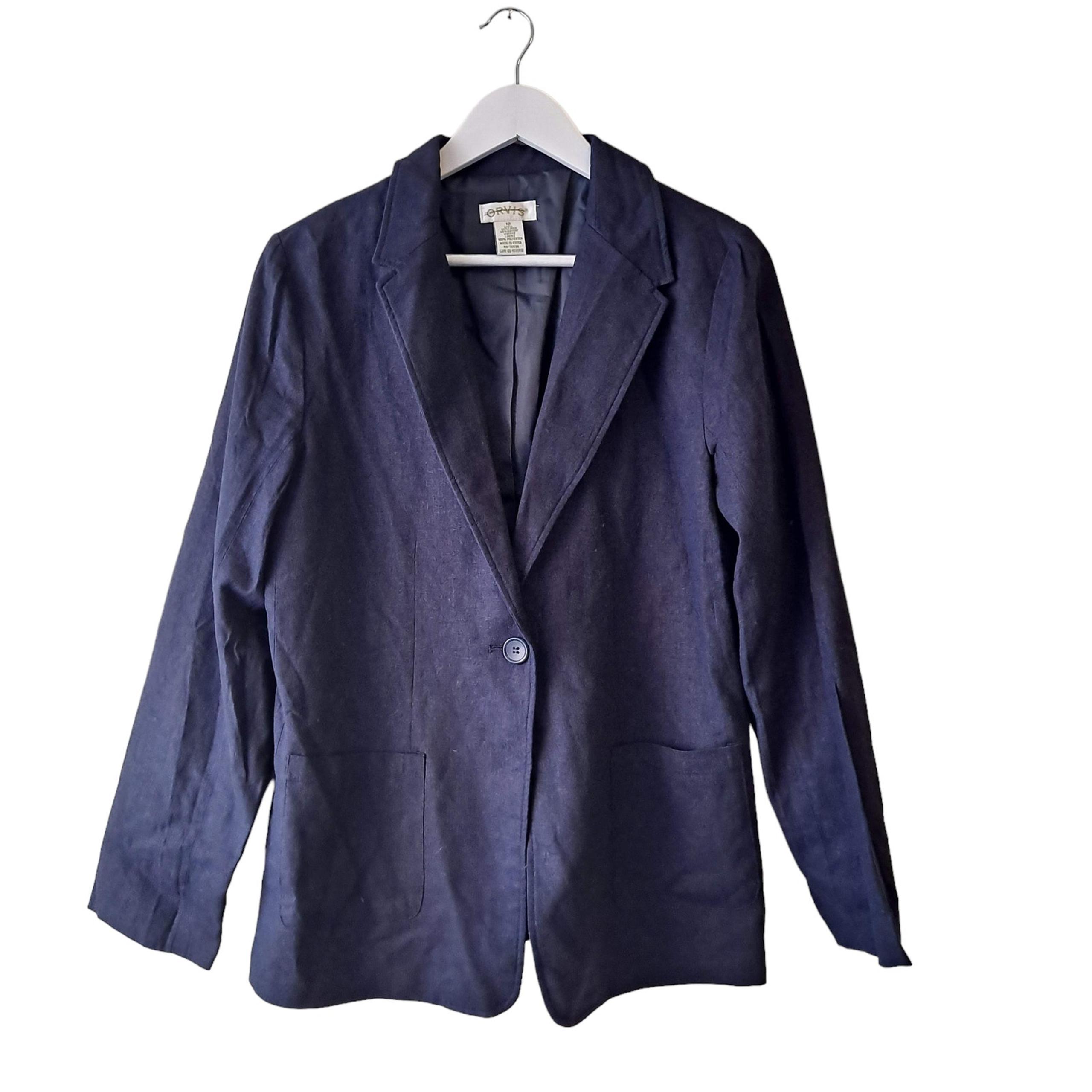 Orvis Women's Navy Linen Blend long sleeve Blazer Jacket - Size 12