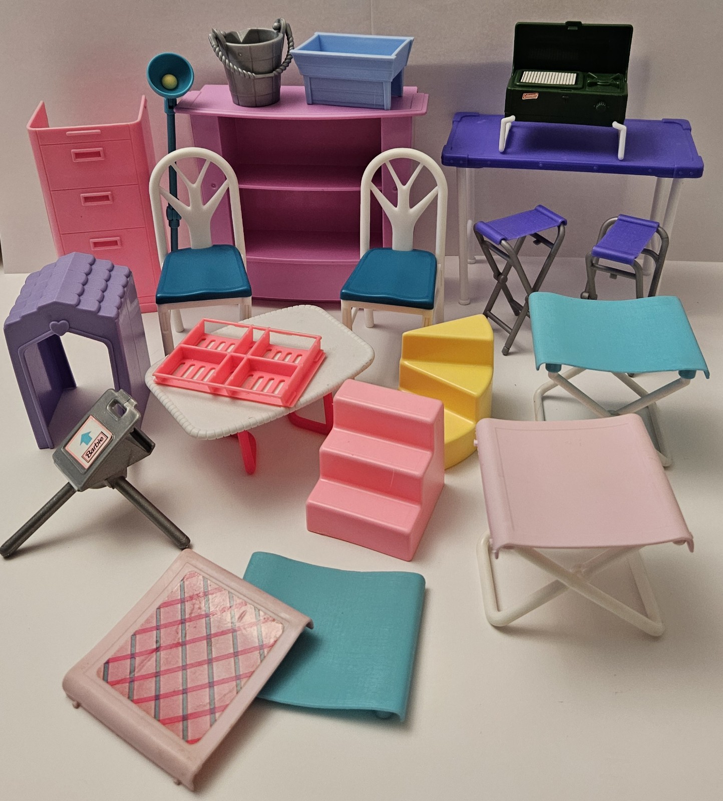 Barbie Furniture Vintage 1990's Chairs, Stairs, Shelves, Camping Set