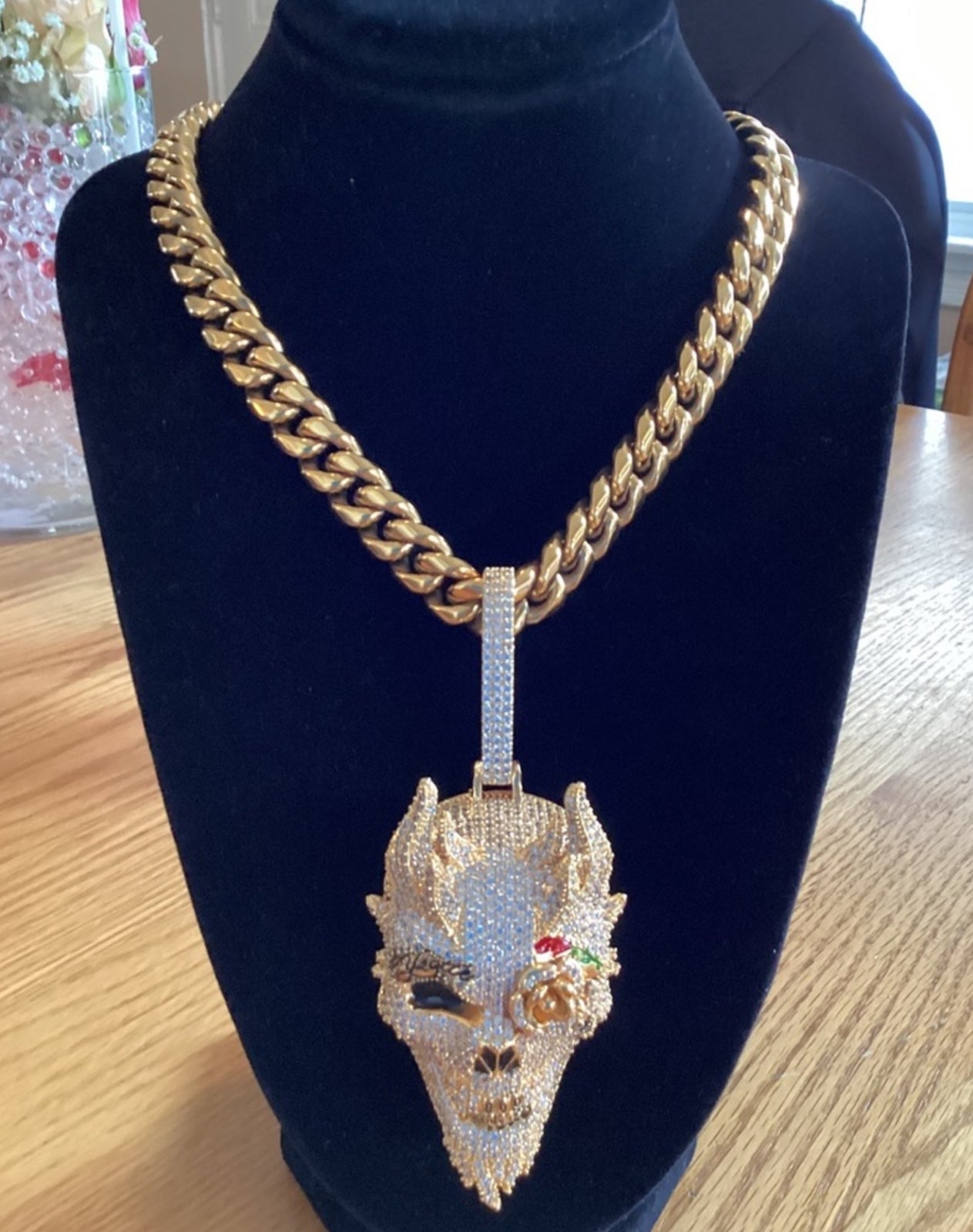 5A Cz Skeleton Skull Hip Hop Pendant Stamp 14k Gold Plated 5X Layered 20Inch