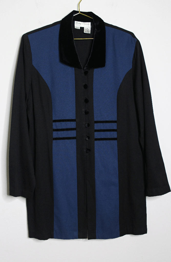 VTG Black Blue Color Block Long Sleeve Mini Dress - Medium