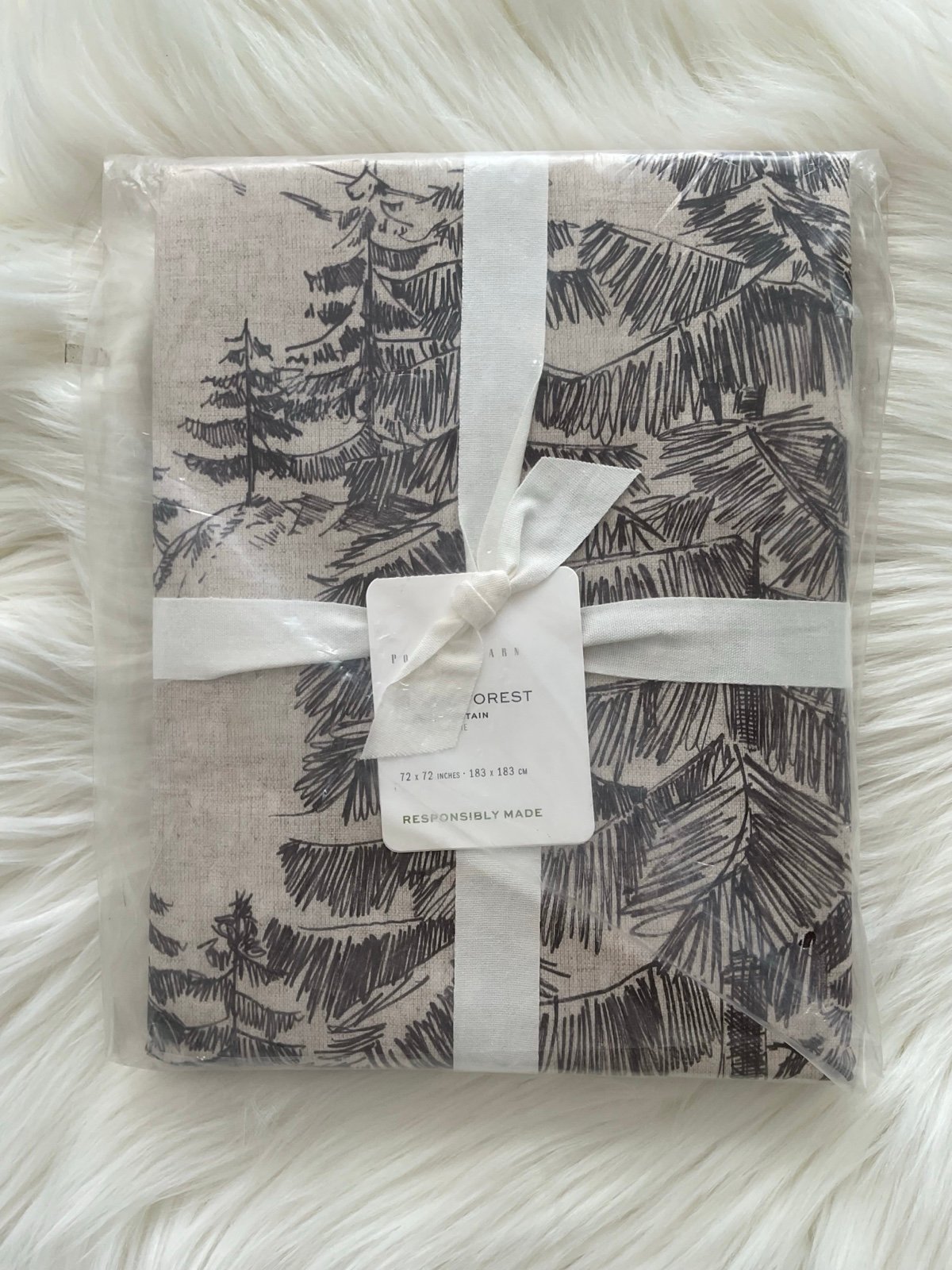 NWT Pottery Barn Rustic Forest Shower Curtain Woodland Cabin Mountain Deer Stag