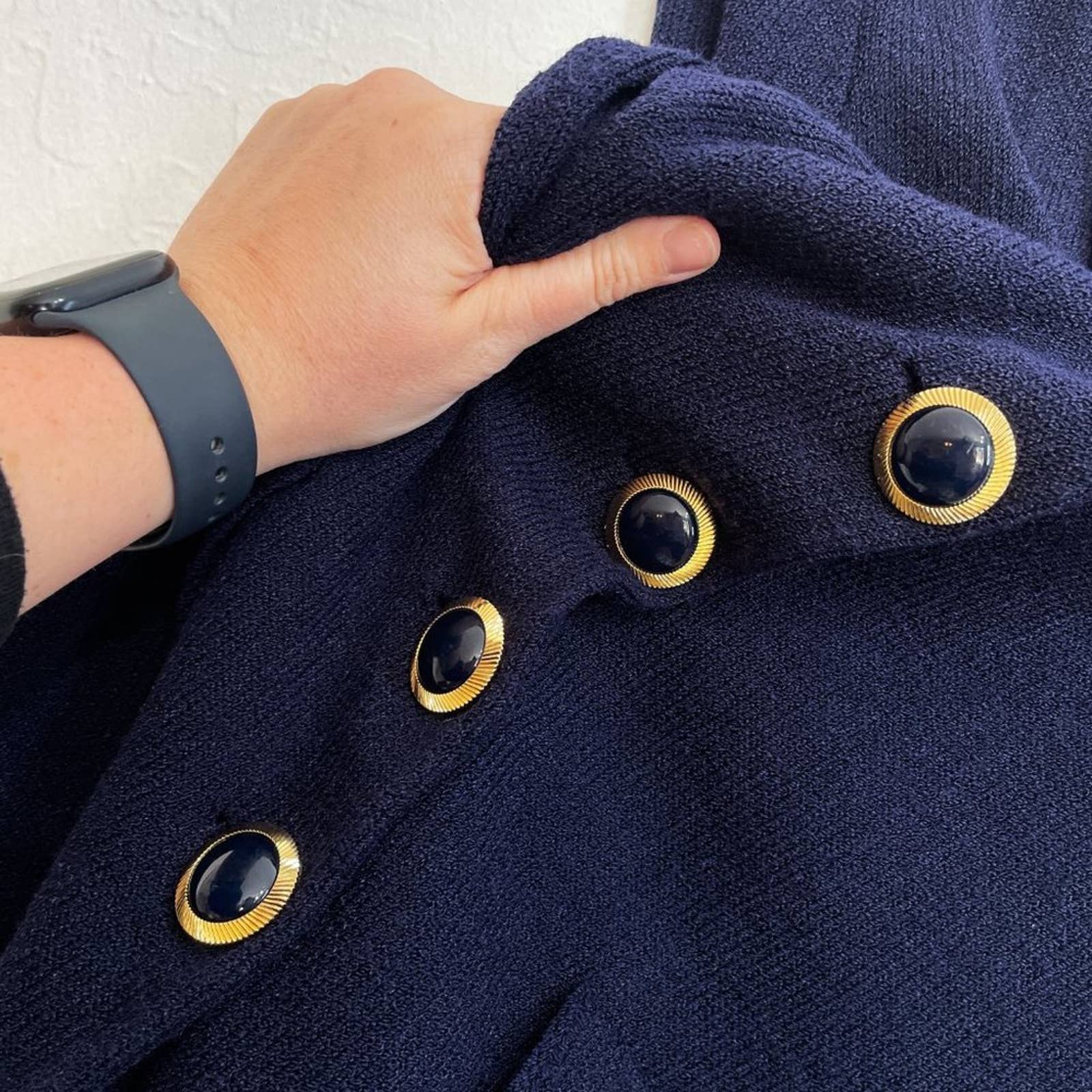 Vintage Toula Navy Gold shops Oversized Button Down Knit Grandpa Cardigan Sweater 8