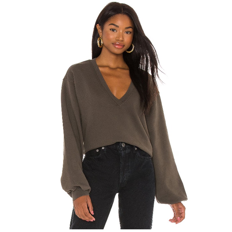 AGOLDE Low V Neck Balloon Sleeve Sweatshirt in Foliage