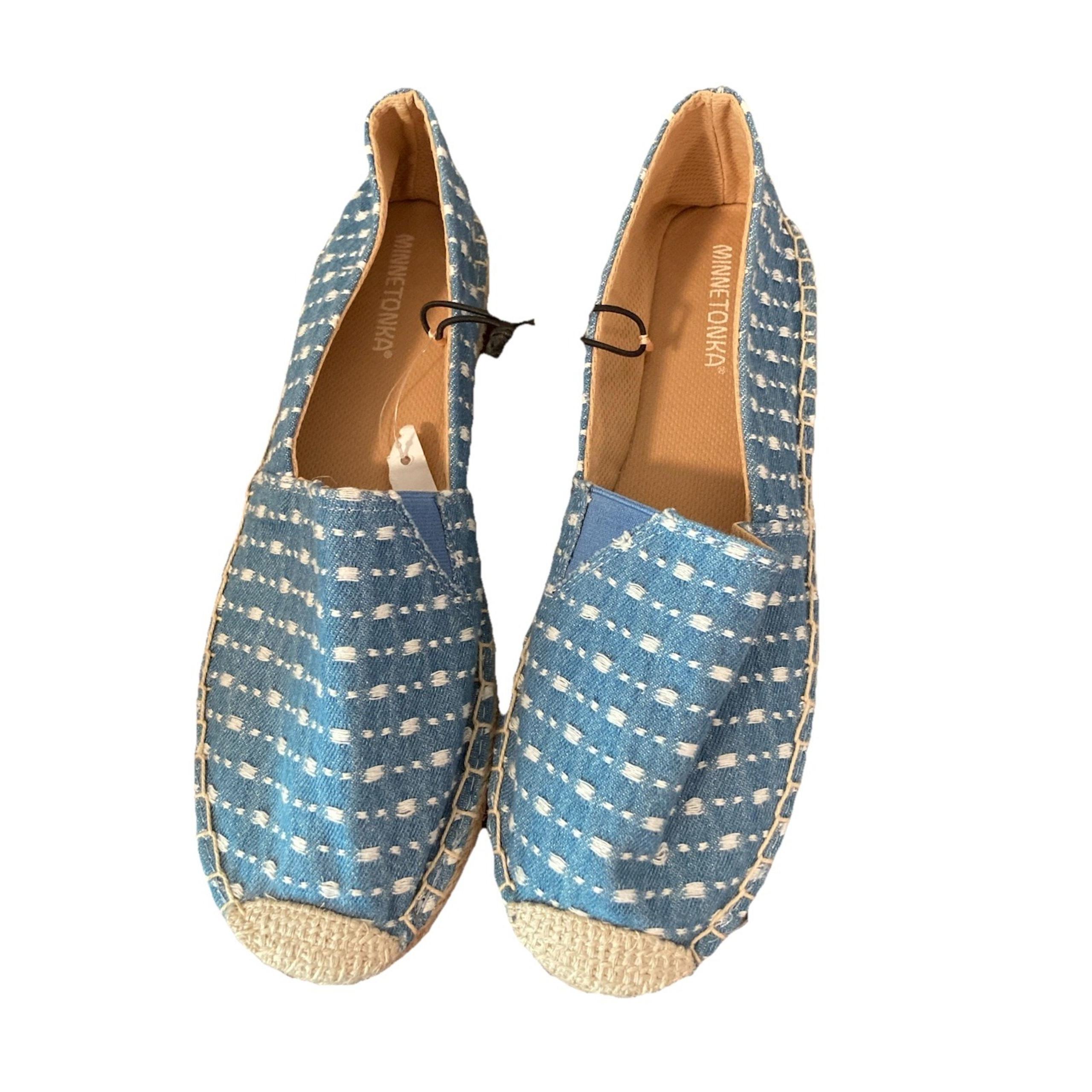 MINNETONKA Espadrilles Women's Pam Slip-On Casual Flats Sz 9 Blue White NEW