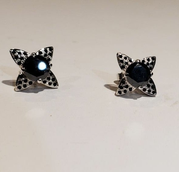 GENUINE BLACK MOISSANITE FLOWER Earrings 925 sterling silver