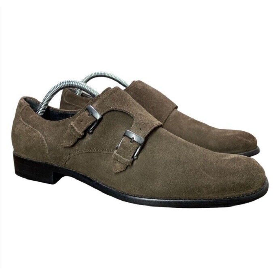 John Varvatos Made in ITALY Brown Suede Double Buckle Monk's Shoe Casual 8.5 EUC