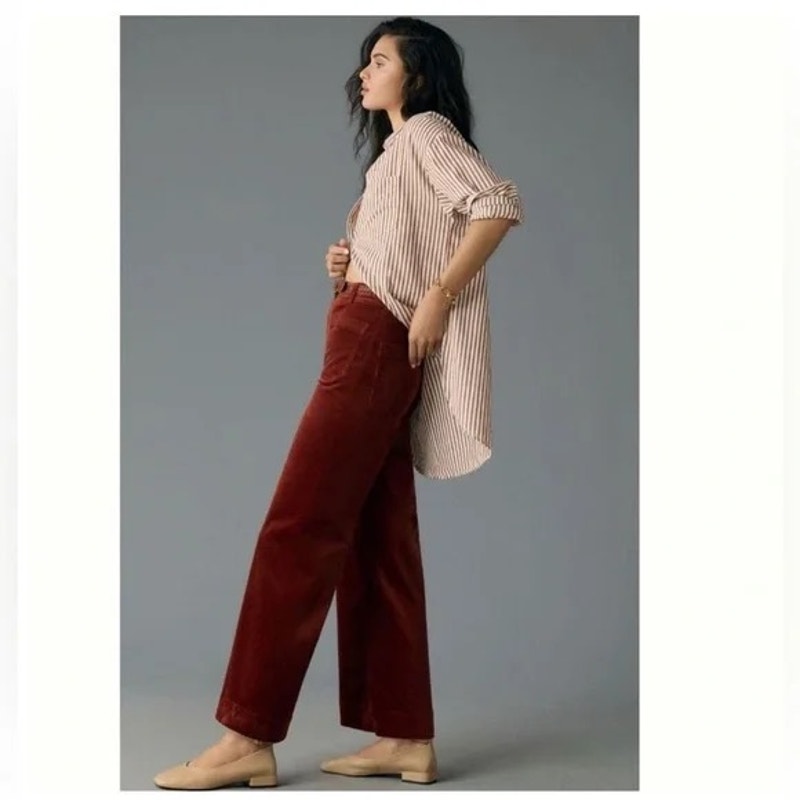 Anthropologie Maeve Colette Cropped Wide Leg Corduroy Pants Grape Purple 30
