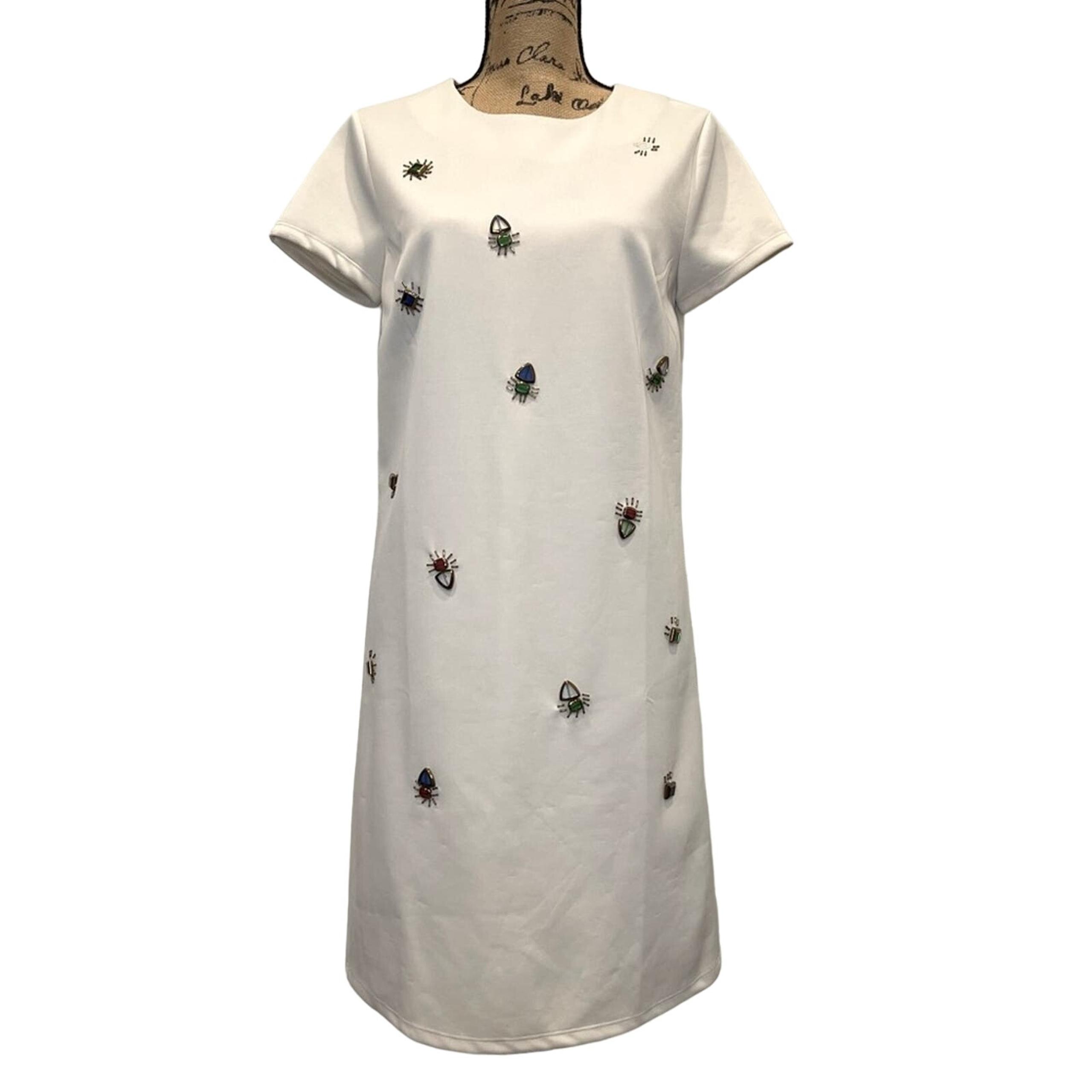 Catherine Malandrino Embroidered Dress Off-White Knee-Length Short Sleeve Size M